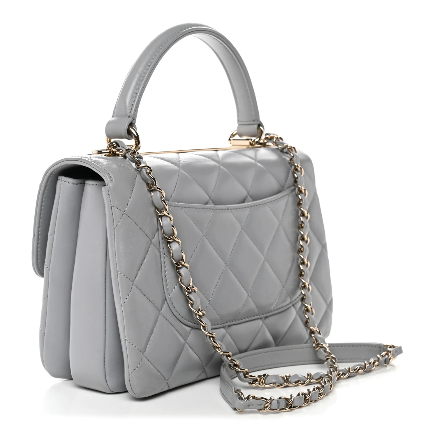 Lambskin Quilted Small Trendy CC Flap Dual Handle Bag Grey - Image 3