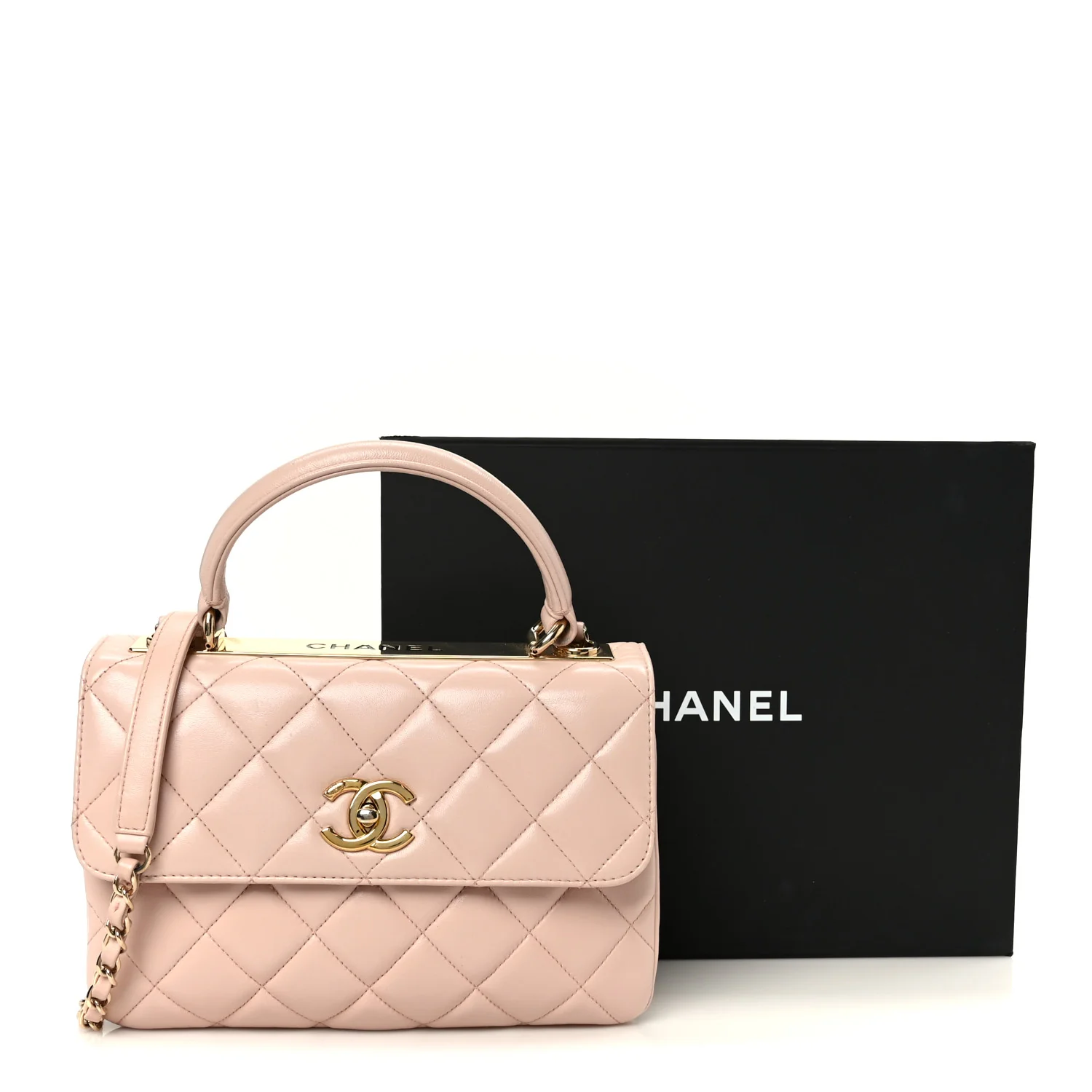 Lambskin Quilted Small Trendy CC Flap Dual Handle Bag Light Pink - Image 14
