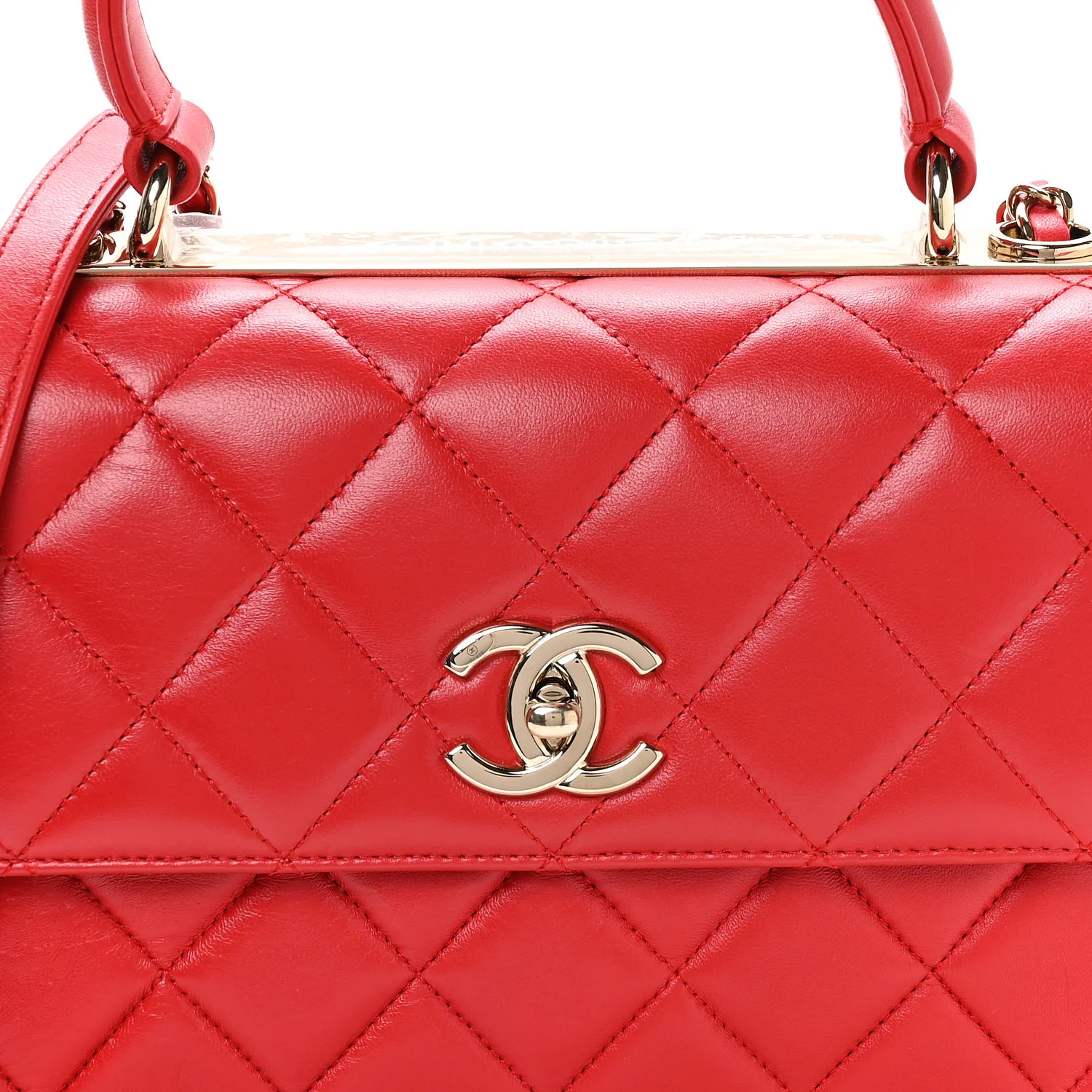Lambskin Quilted Small Trendy CC Flap Dual Handle Bag Red - Image 8