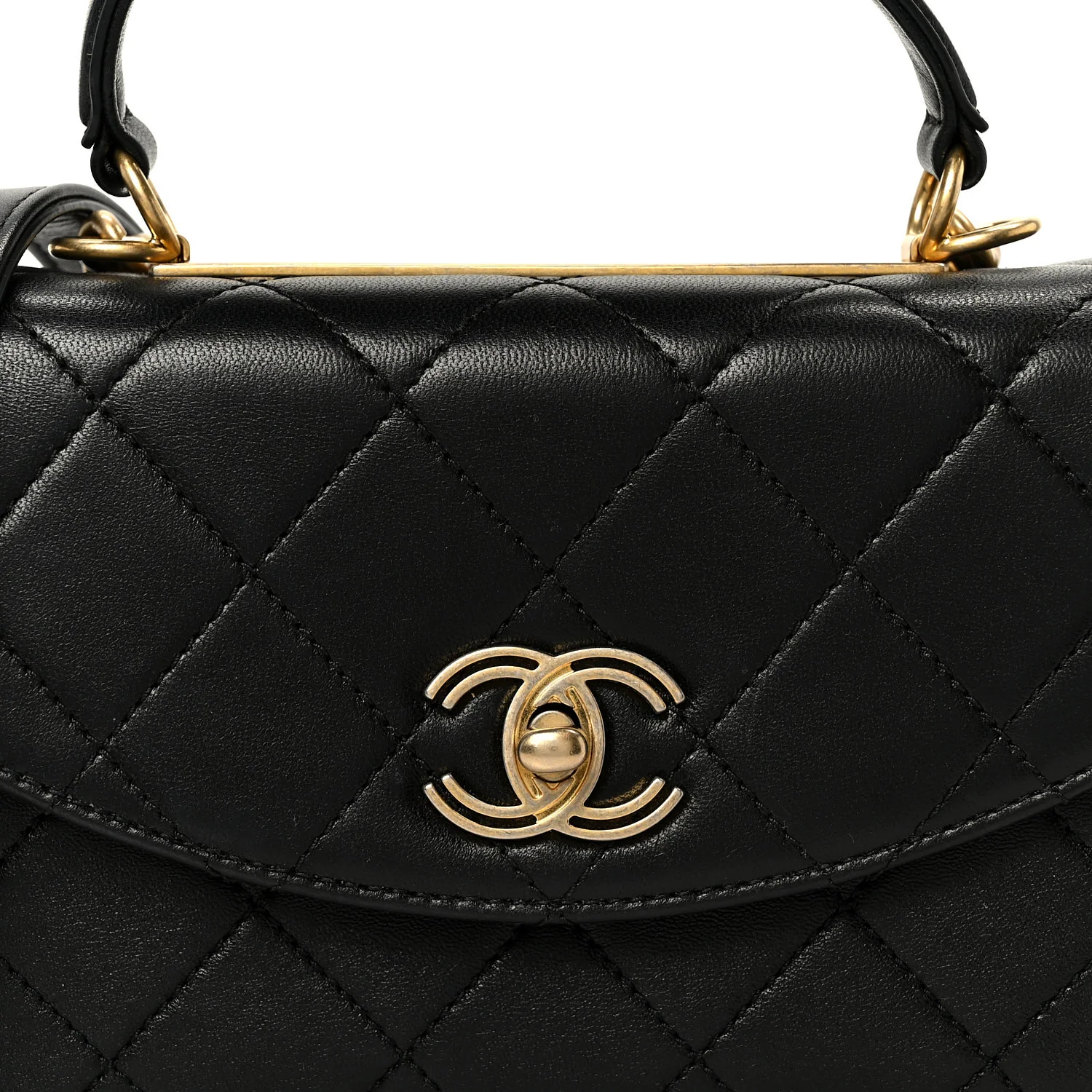 Lambskin Quilted Small Trendy Spirit Top Handle Bag Black - Image 8
