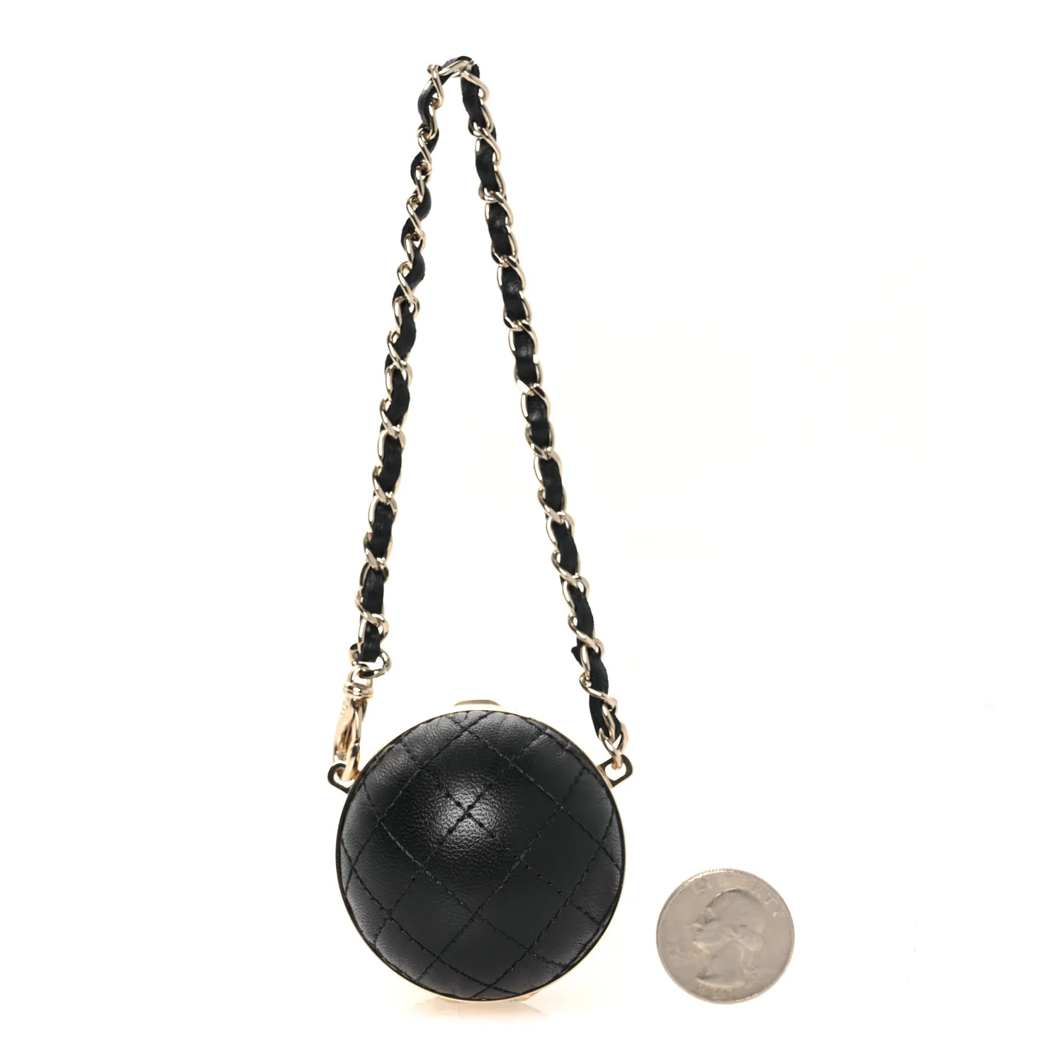 Lambskin Quilted Sphere Mini Bag Charm Black - Image 2