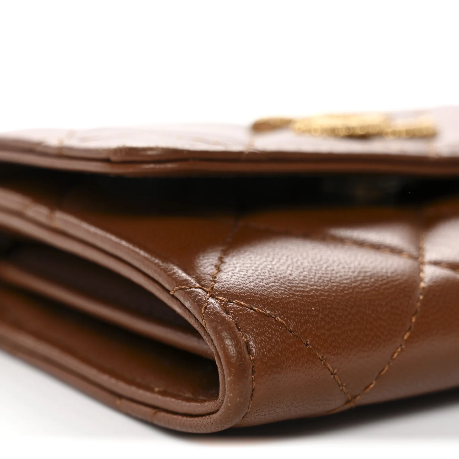 Lambskin Quilted Studded CC Clutch With Chain Brown - Image 10