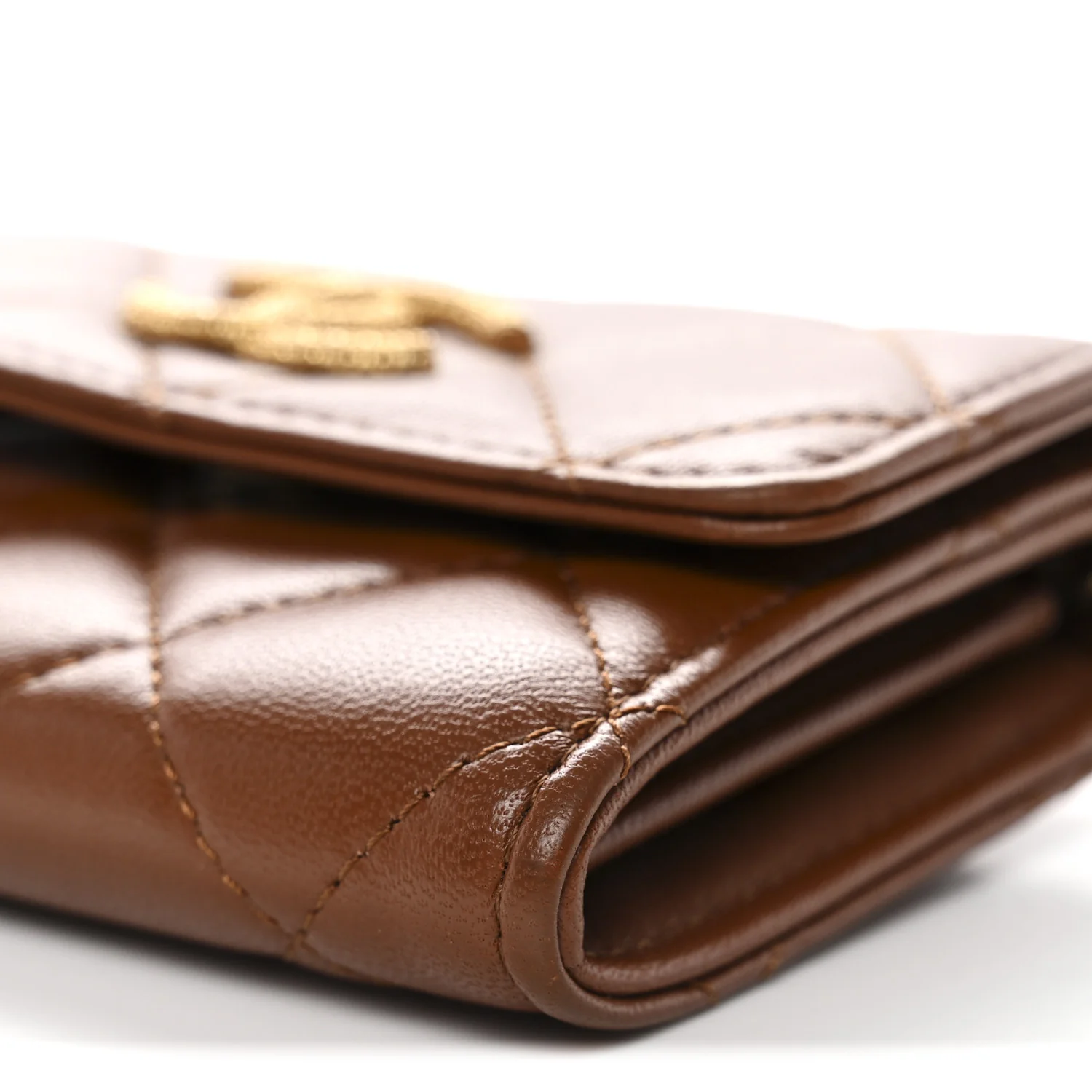 Lambskin Quilted Studded CC Clutch With Chain Brown - Image 11