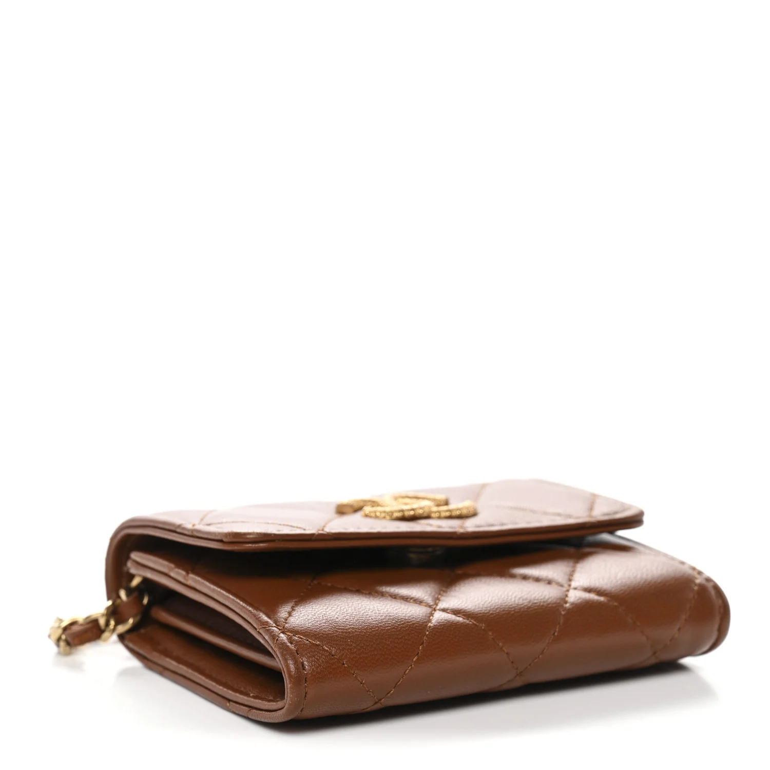 Lambskin Quilted Studded CC Clutch With Chain Brown - Image 4