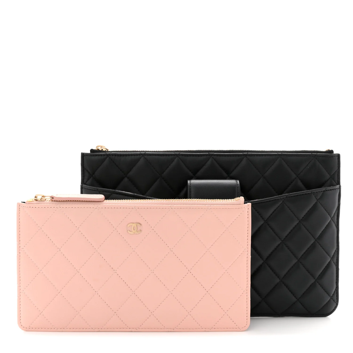 Lambskin Quilted Sunset Boulevard Pouch Case Black Pink - Image 2