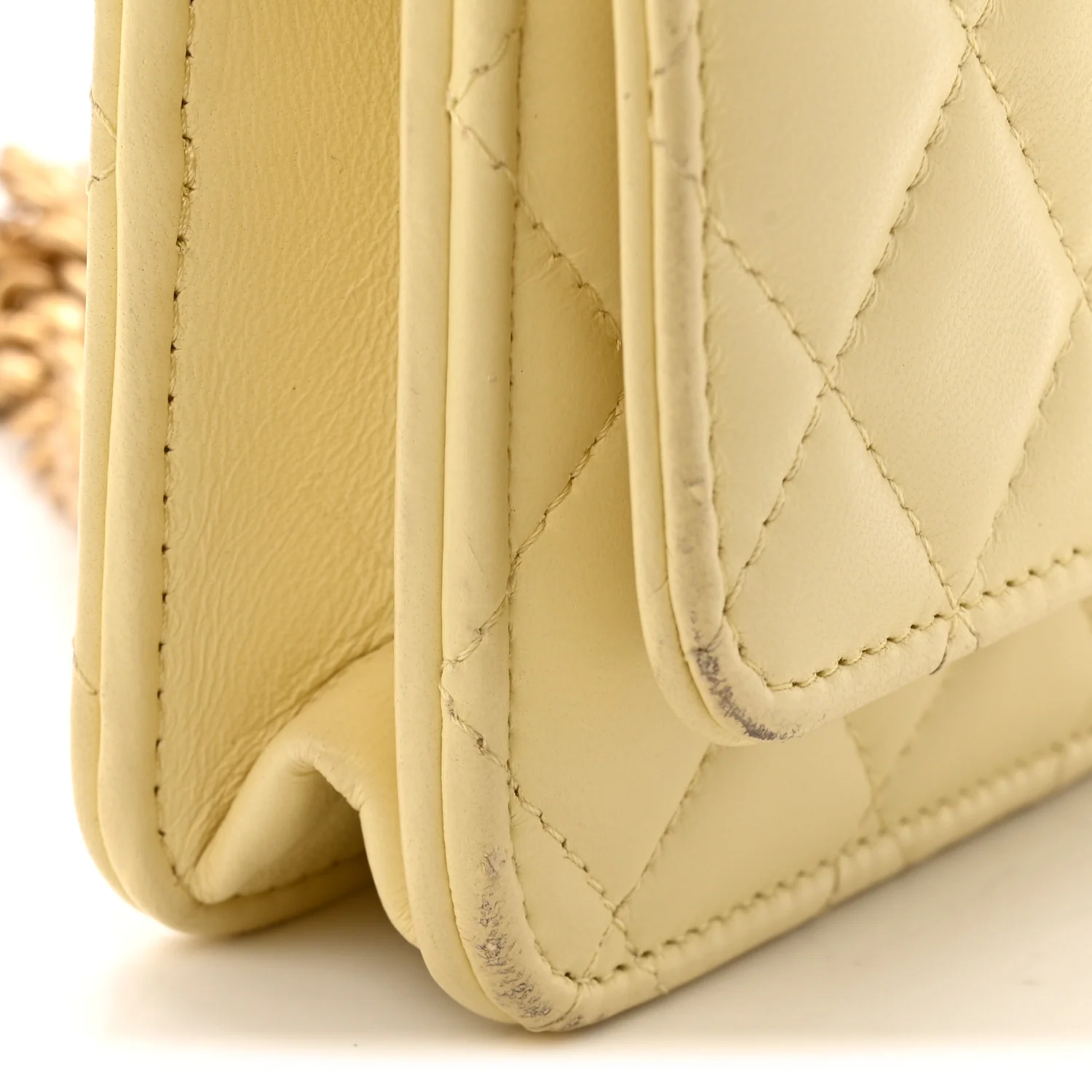 Lambskin Quilted Sweet Camellia Wallet on Chain WOC Yellow - Image 12