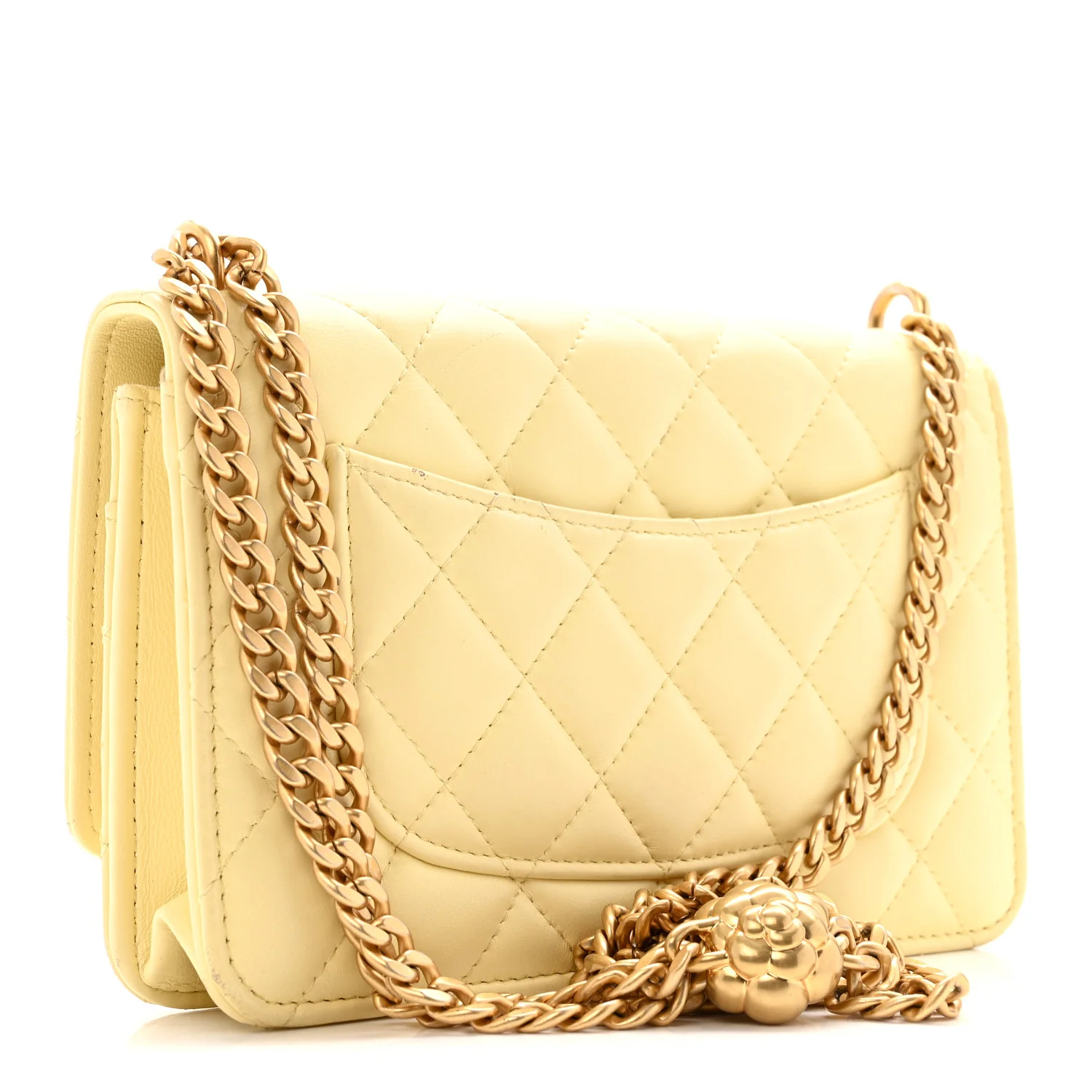 Lambskin Quilted Sweet Camellia Wallet on Chain WOC Yellow - Image 3