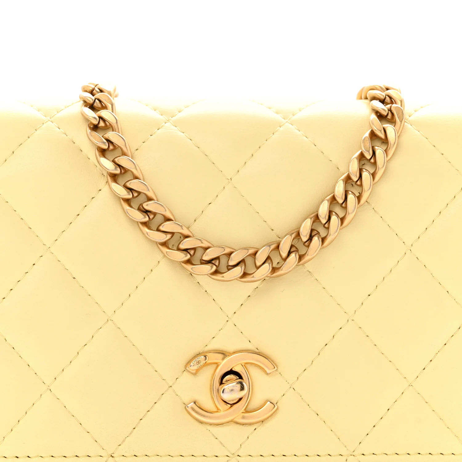 Lambskin Quilted Sweet Camellia Wallet on Chain WOC Yellow - Image 9