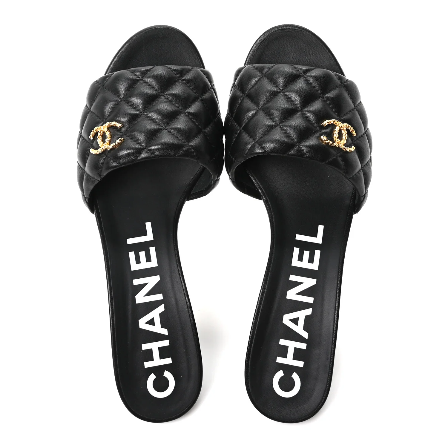 Lambskin Quilted Textured CC Mules 39 Black - Image 2