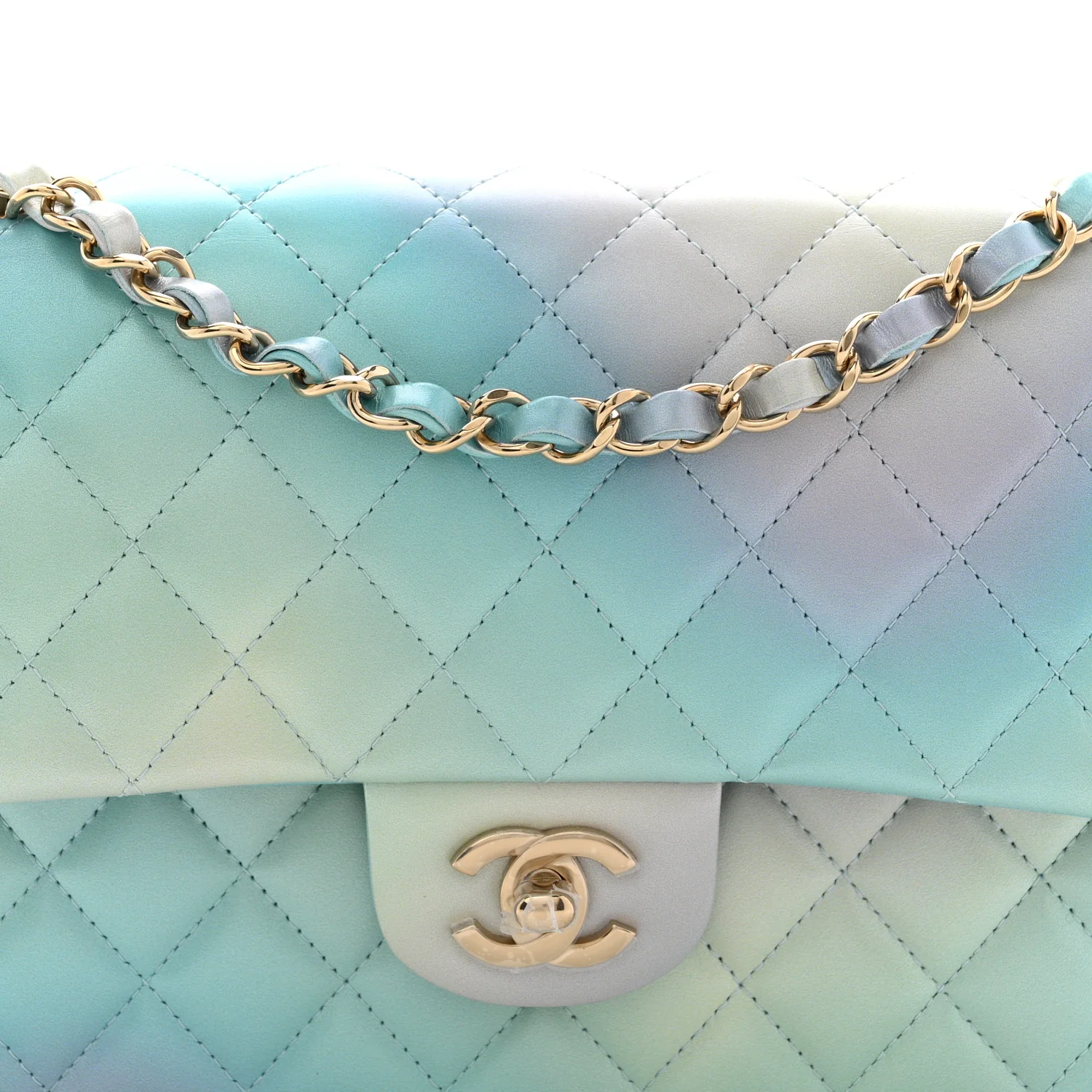 Lambskin Quilted Tie Dye Ombre Medium Double Flap Blue Multicolor - Image 8
