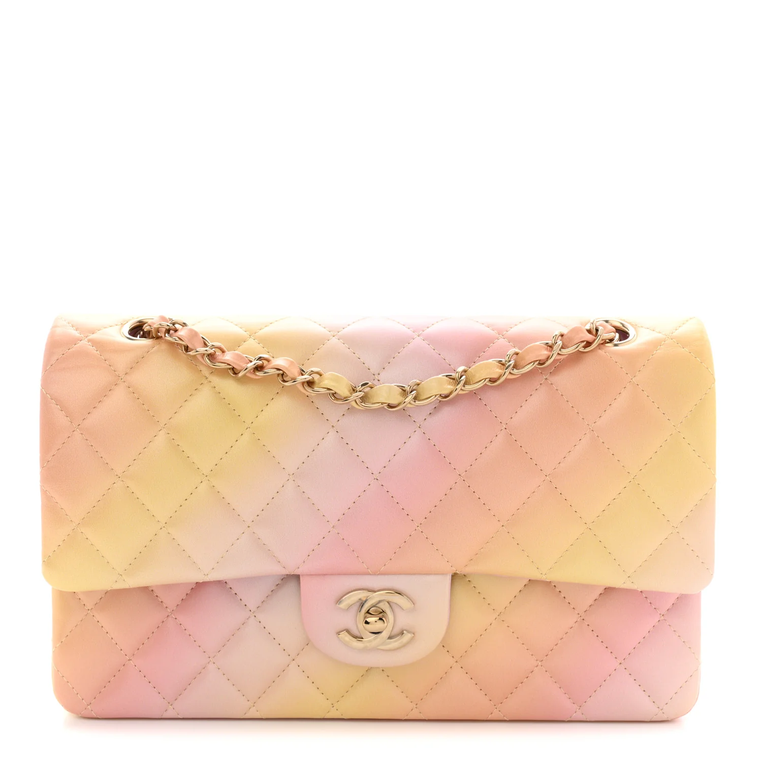 Lambskin Quilted Tie Dye Ombre Medium Double Flap Yellow Multicolor