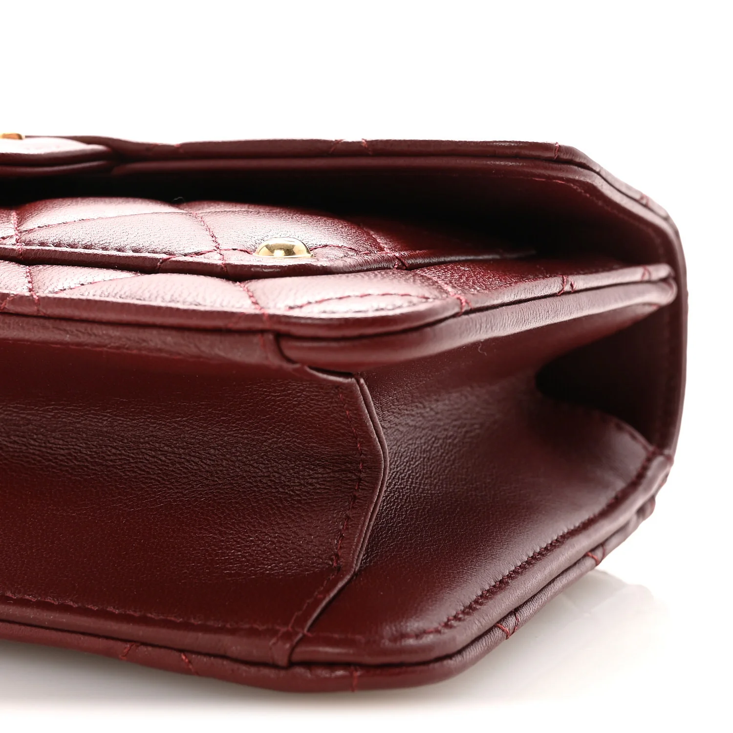 Lambskin Quilted Top Handle Clutch With Chain Burgundy - Image 11