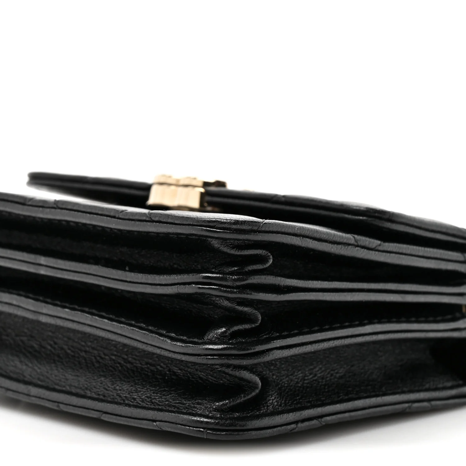 Lambskin Quilted Top Handle Flap Clutch With Chain Black - Image 11