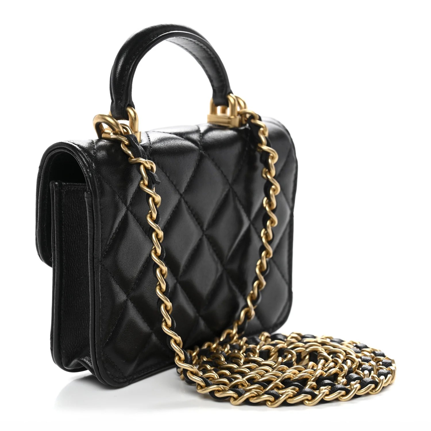Lambskin Quilted Top Handle Flap Coin Purse With Chain Black - Image 3