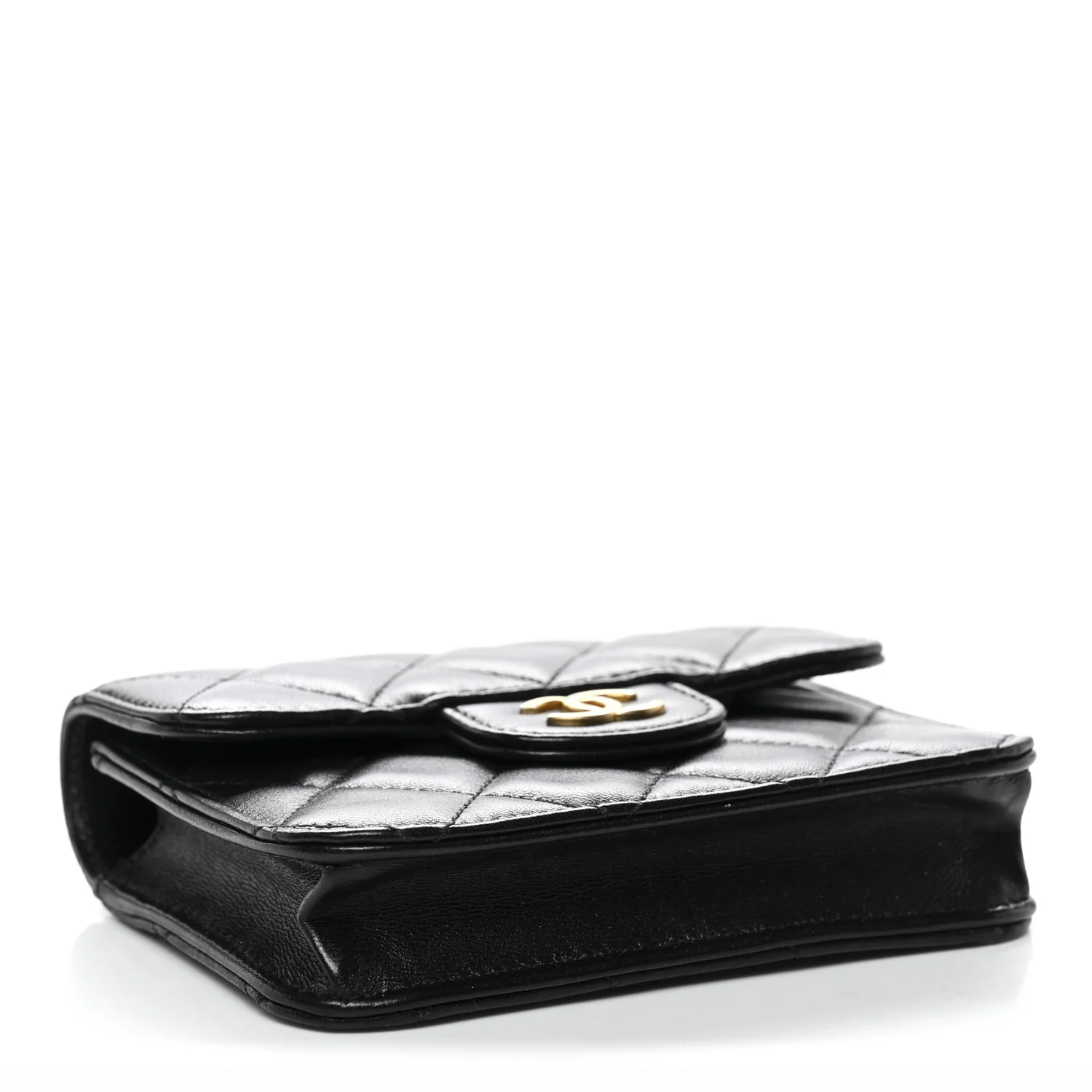 Lambskin Quilted Top Handle Flap Coin Purse With Chain Black - Image 4