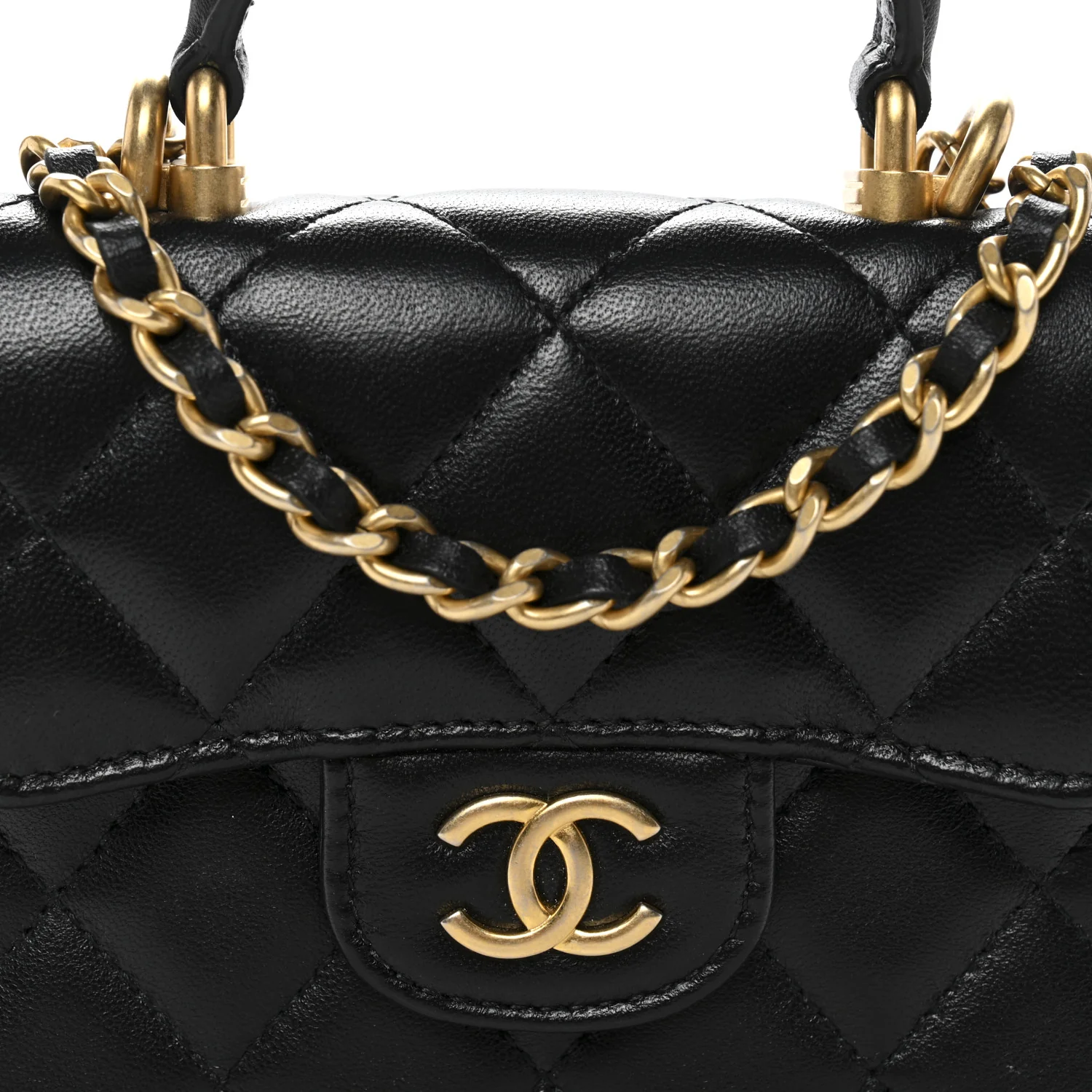 Lambskin Quilted Top Handle Flap Coin Purse With Chain Black - Image 9