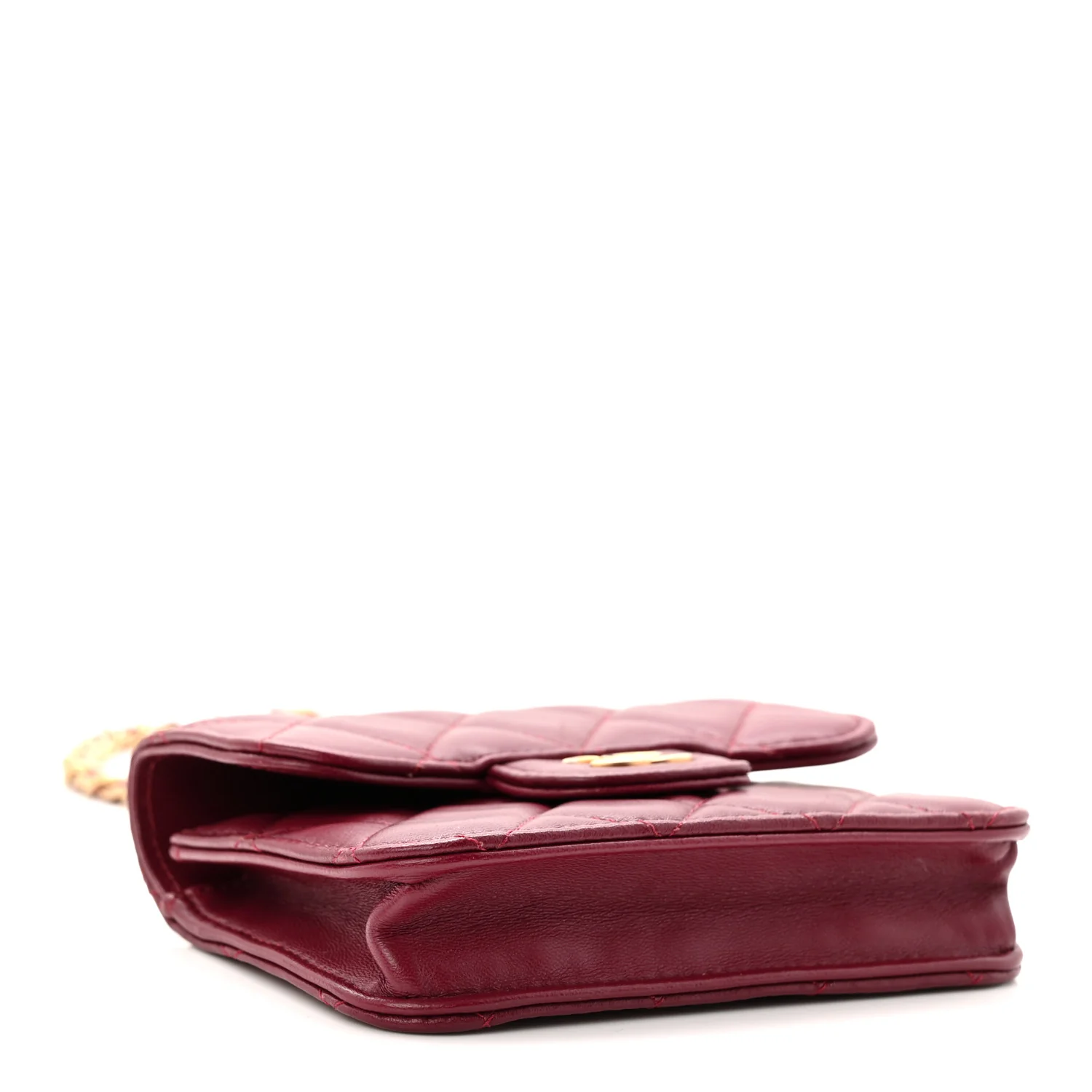 Lambskin Quilted Top Handle Flap Coin Purse With Chain Burgundy - Image 4