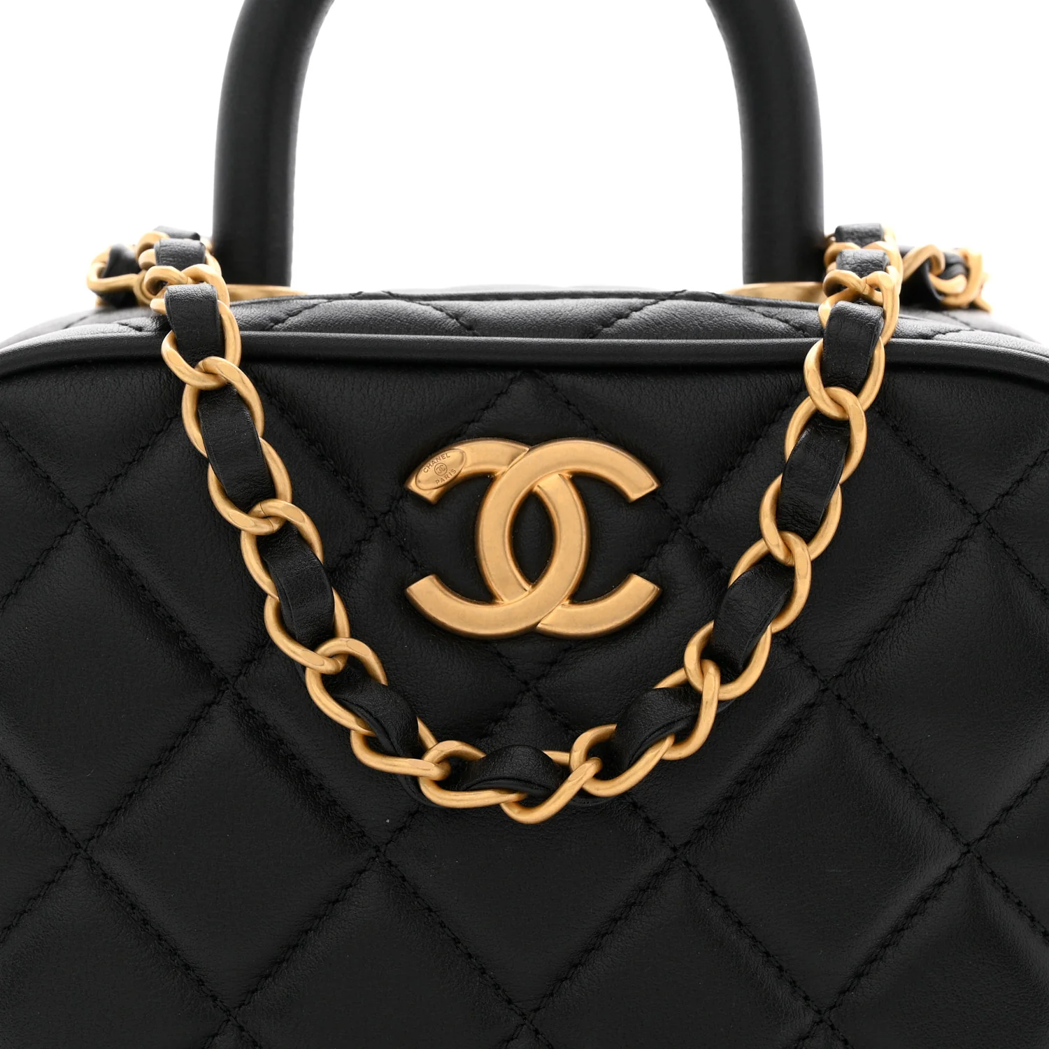Lambskin Quilted Top Handle Mini Bowling Bag Black - Image 8
