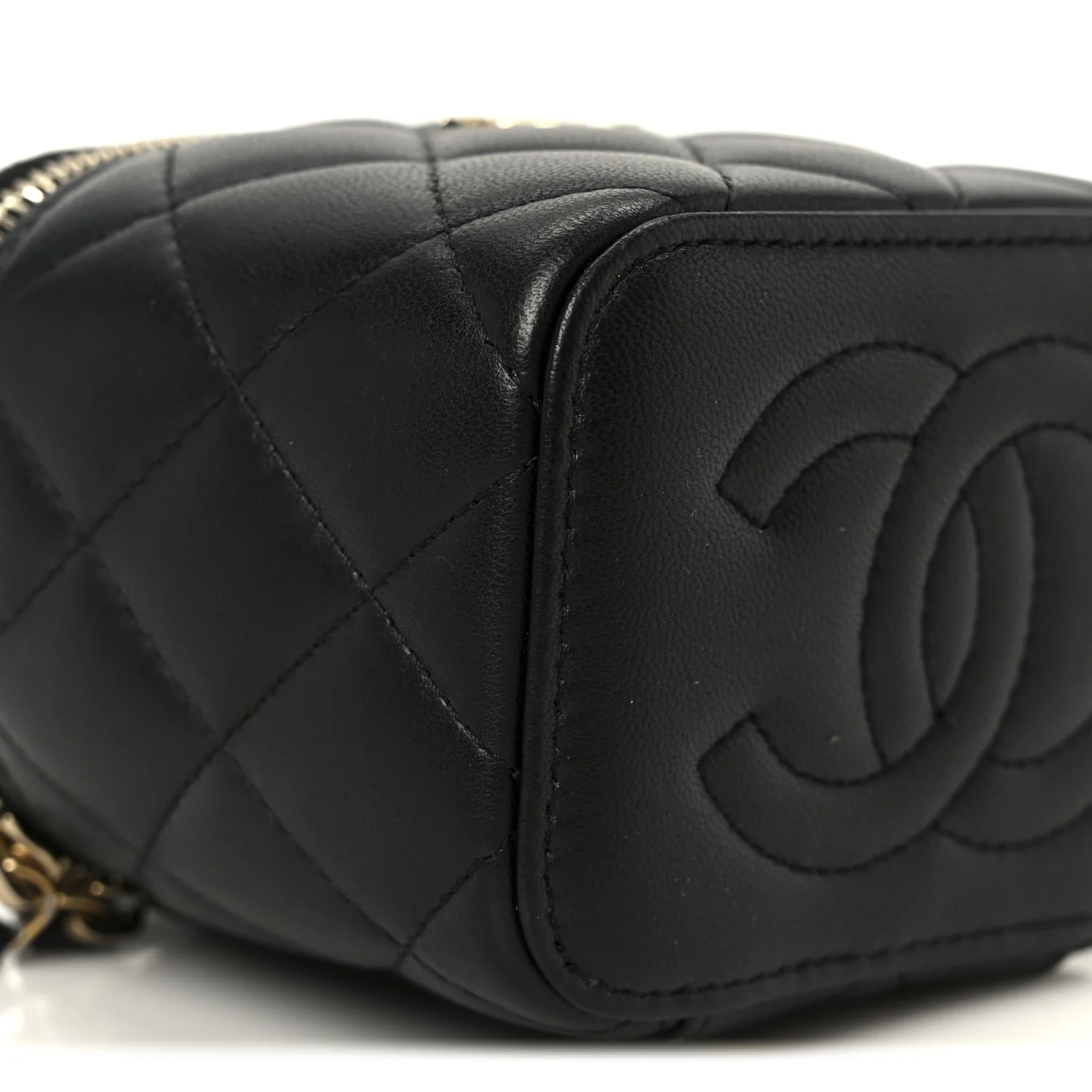 Lambskin Quilted Top Handle Mini Vanity Case With Chain Black - Image 10
