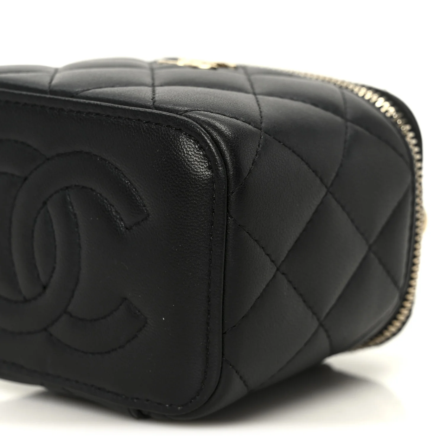 Lambskin Quilted Top Handle Mini Vanity Case With Chain Black - Image 11