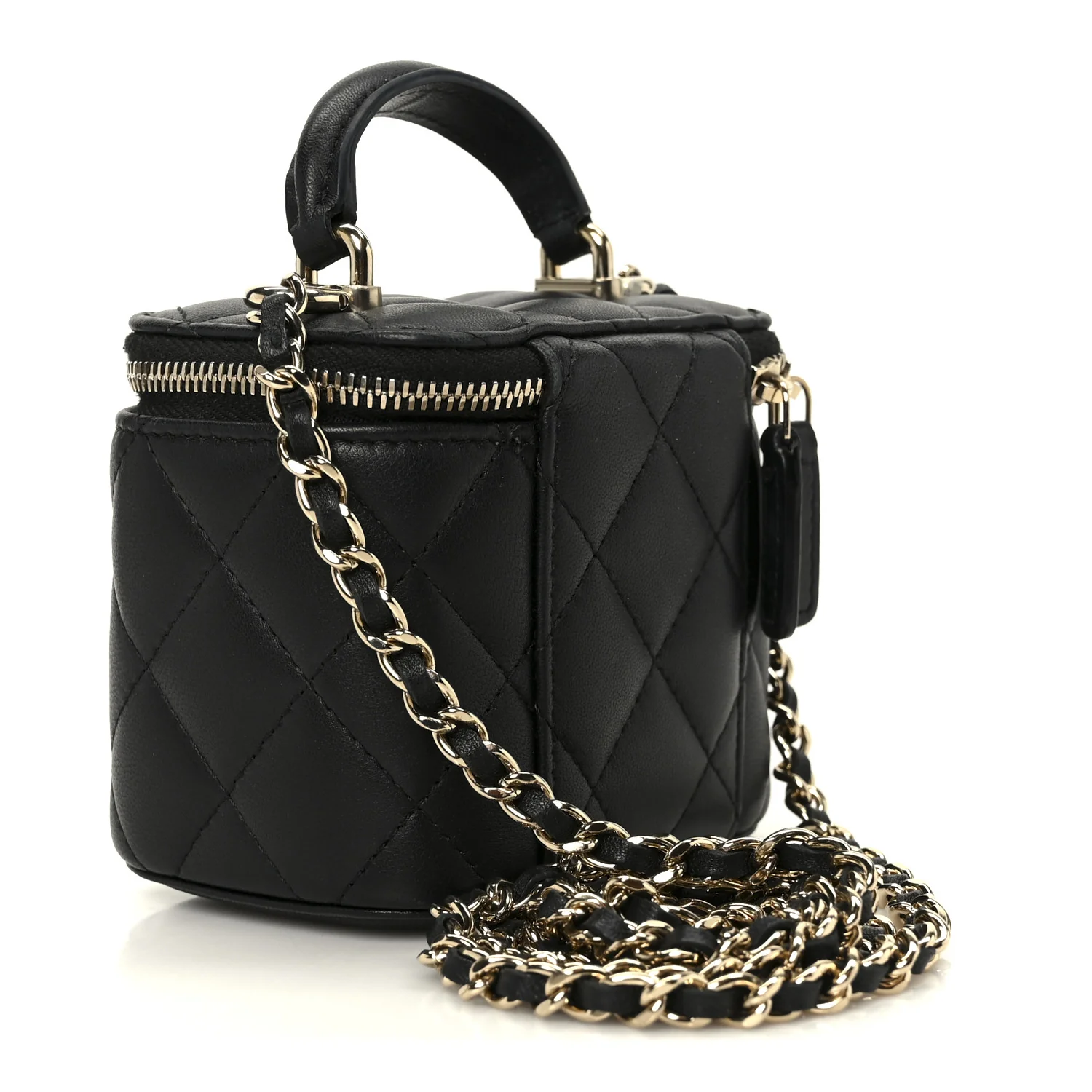 Lambskin Quilted Top Handle Mini Vanity Case With Chain Black - Image 3
