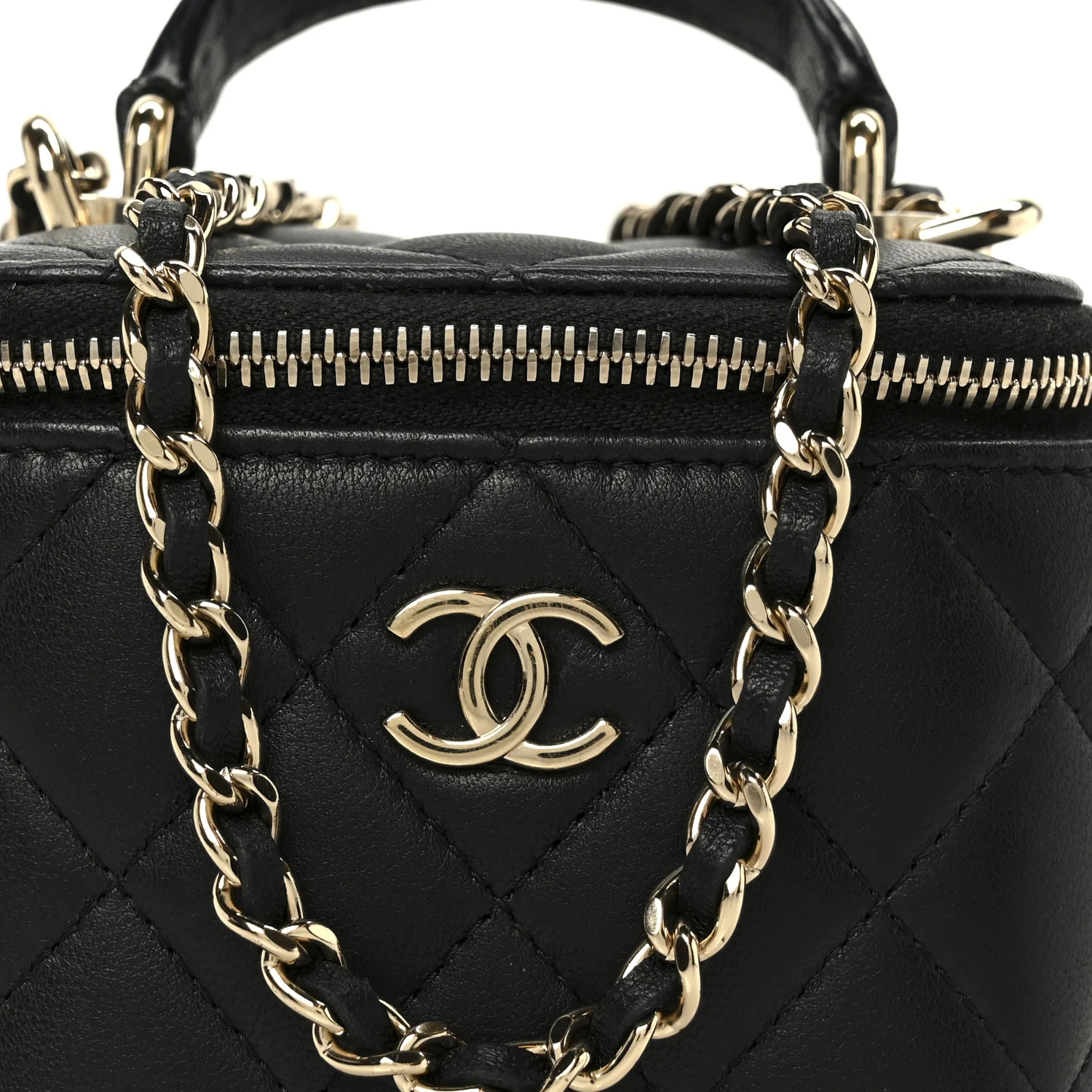 Lambskin Quilted Top Handle Mini Vanity Case With Chain Black - Image 9