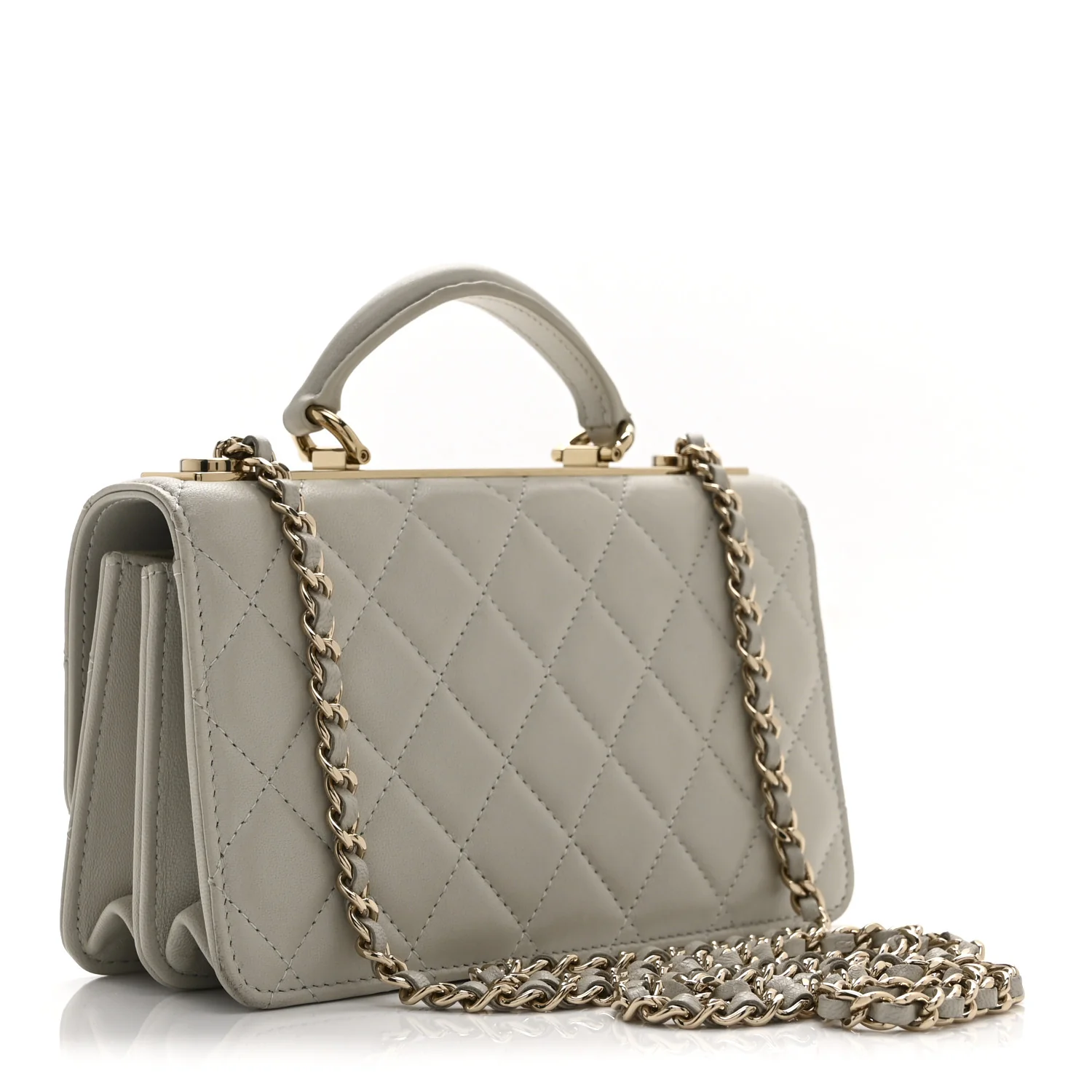 Lambskin Quilted Trendy CC Dual Handle Clutch With Chain Grey - Image 3