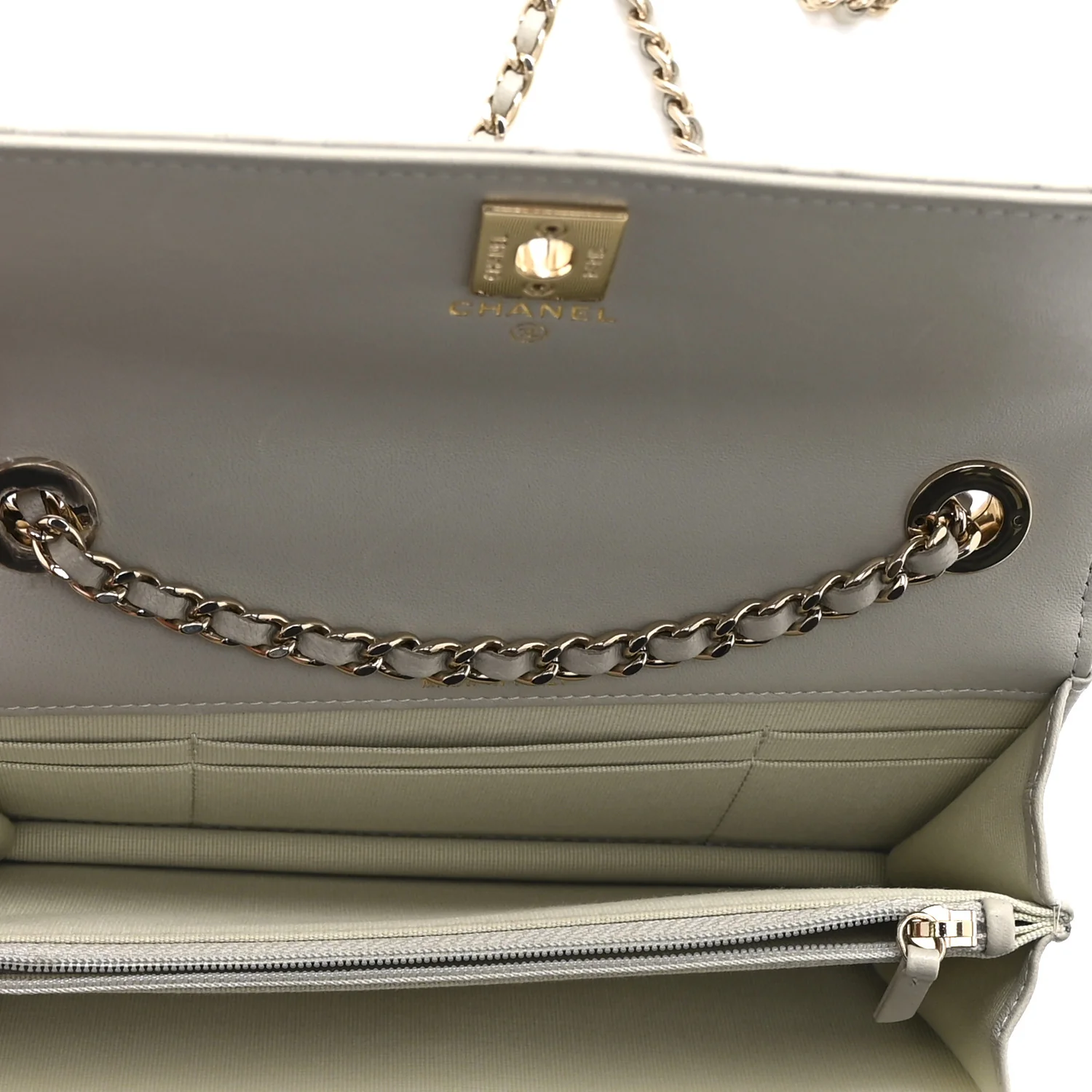Lambskin Quilted Trendy CC Dual Handle Clutch With Chain Grey - Image 5