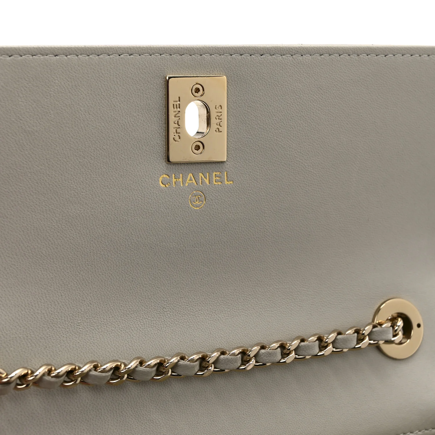 Lambskin Quilted Trendy CC Dual Handle Clutch With Chain Grey - Image 6