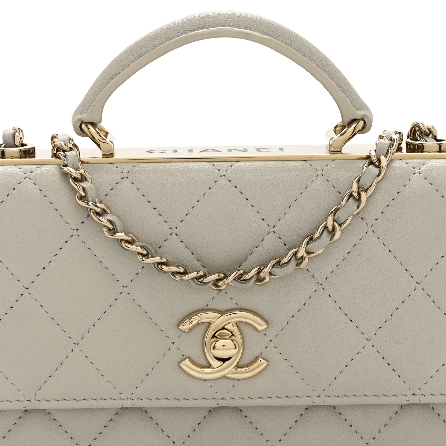 Lambskin Quilted Trendy CC Dual Handle Clutch With Chain Grey - Image 9