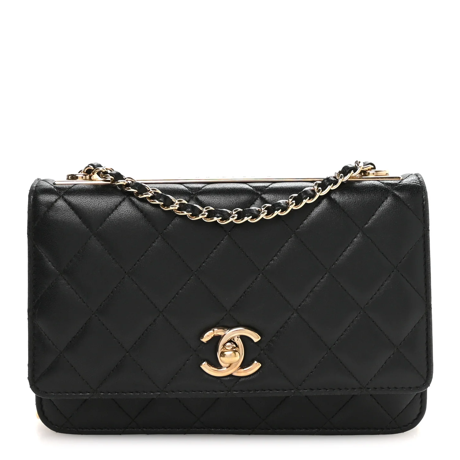 Lambskin Quilted Trendy CC Wallet On Chain WOC Black