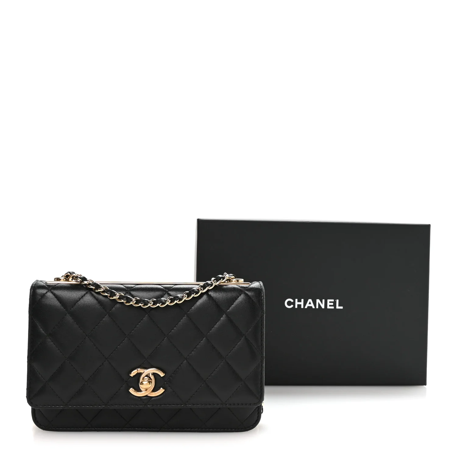 Lambskin Quilted Trendy CC Wallet On Chain WOC Black - Image 11