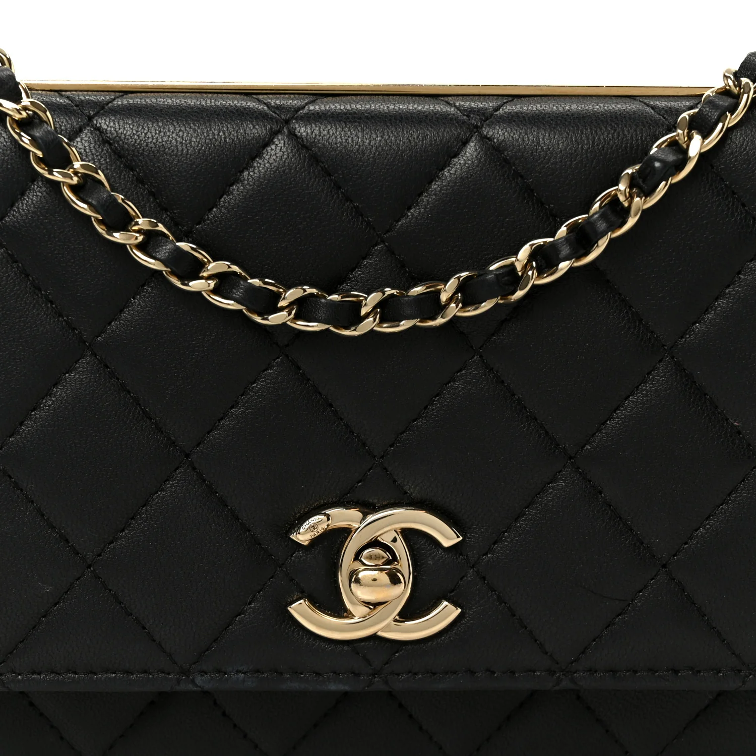 Lambskin Quilted Trendy CC Wallet On Chain WOC Black - Image 10