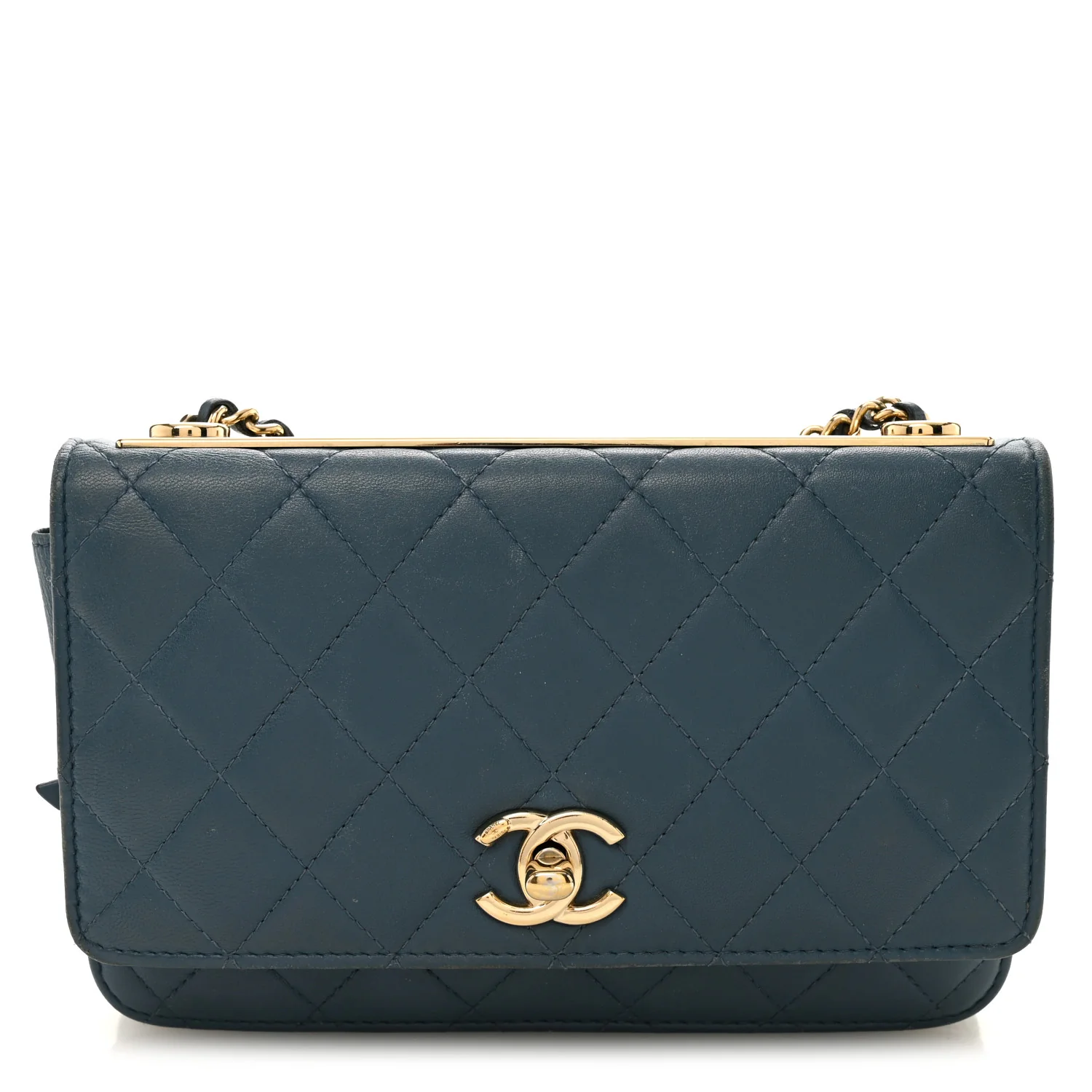 Lambskin Quilted Trendy CC Wallet On Chain WOC Blue