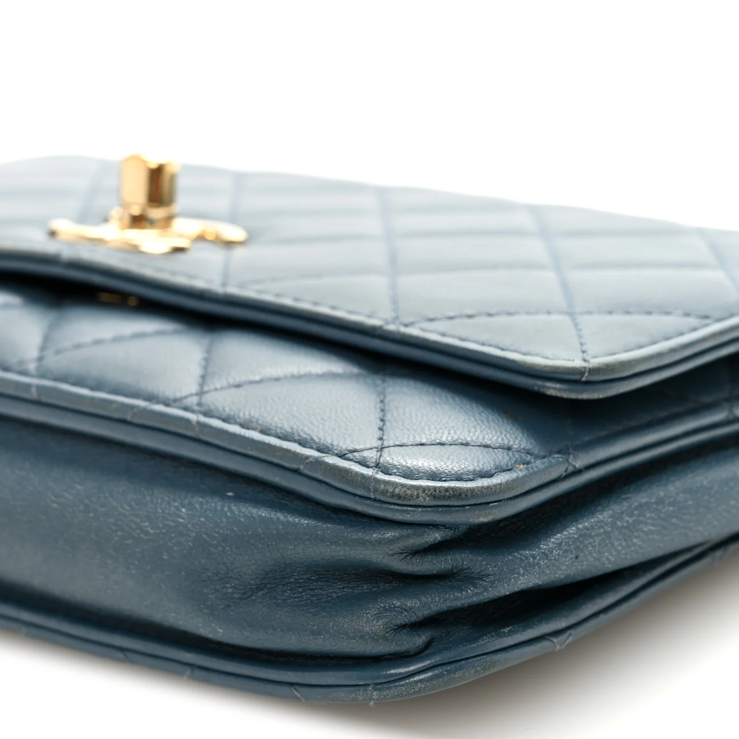 Lambskin Quilted Trendy CC Wallet On Chain WOC Blue - Image 11