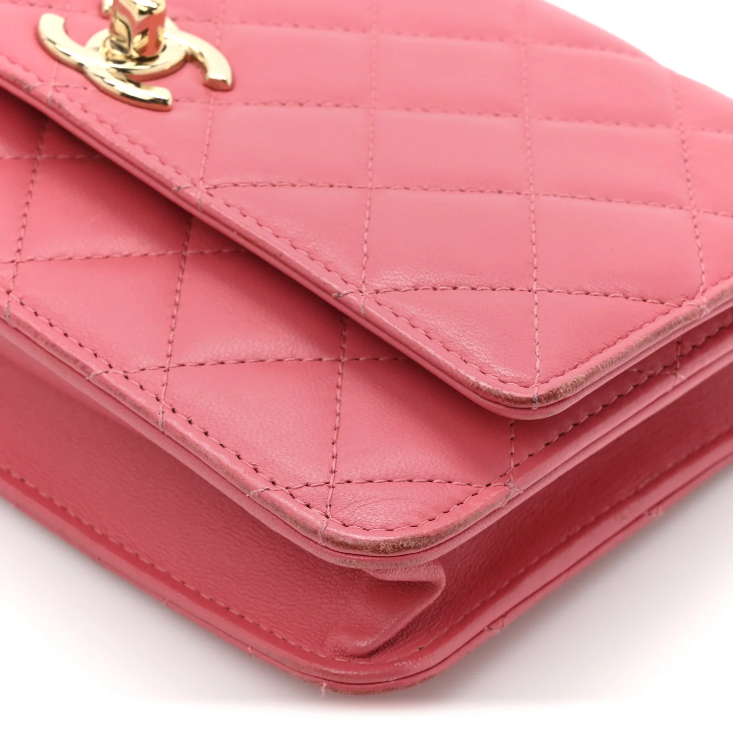 Lambskin Quilted Trendy CC Wallet On Chain WOC Bright Pink - Image 10