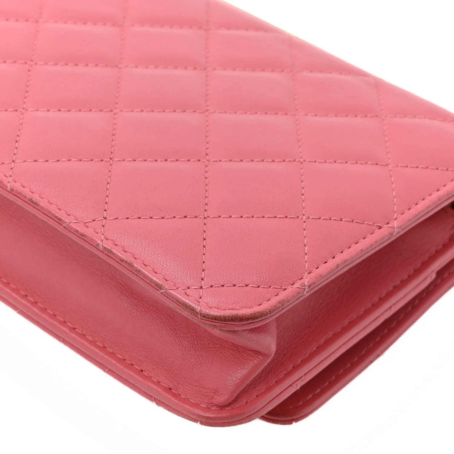 Lambskin Quilted Trendy CC Wallet On Chain WOC Bright Pink - Image 12