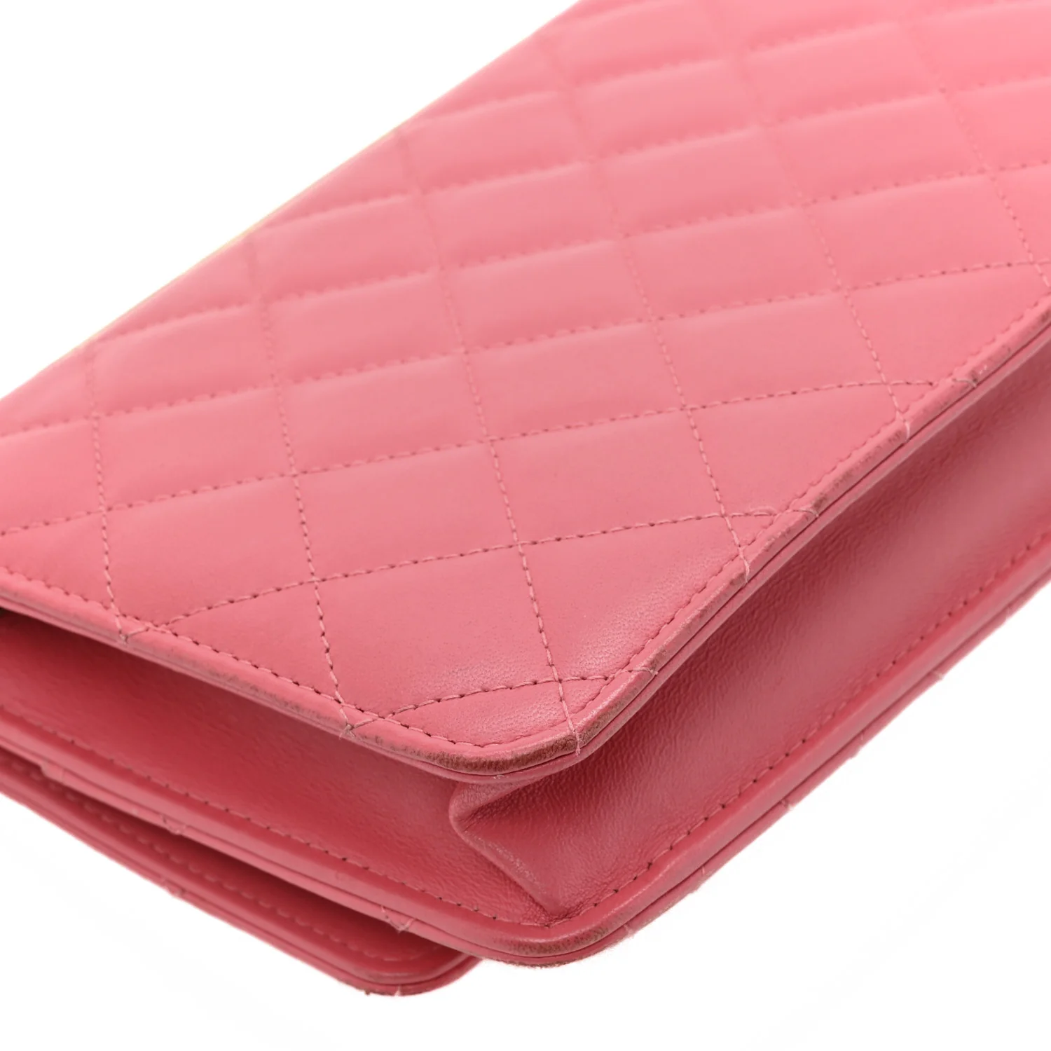 Lambskin Quilted Trendy CC Wallet On Chain WOC Bright Pink - Image 13