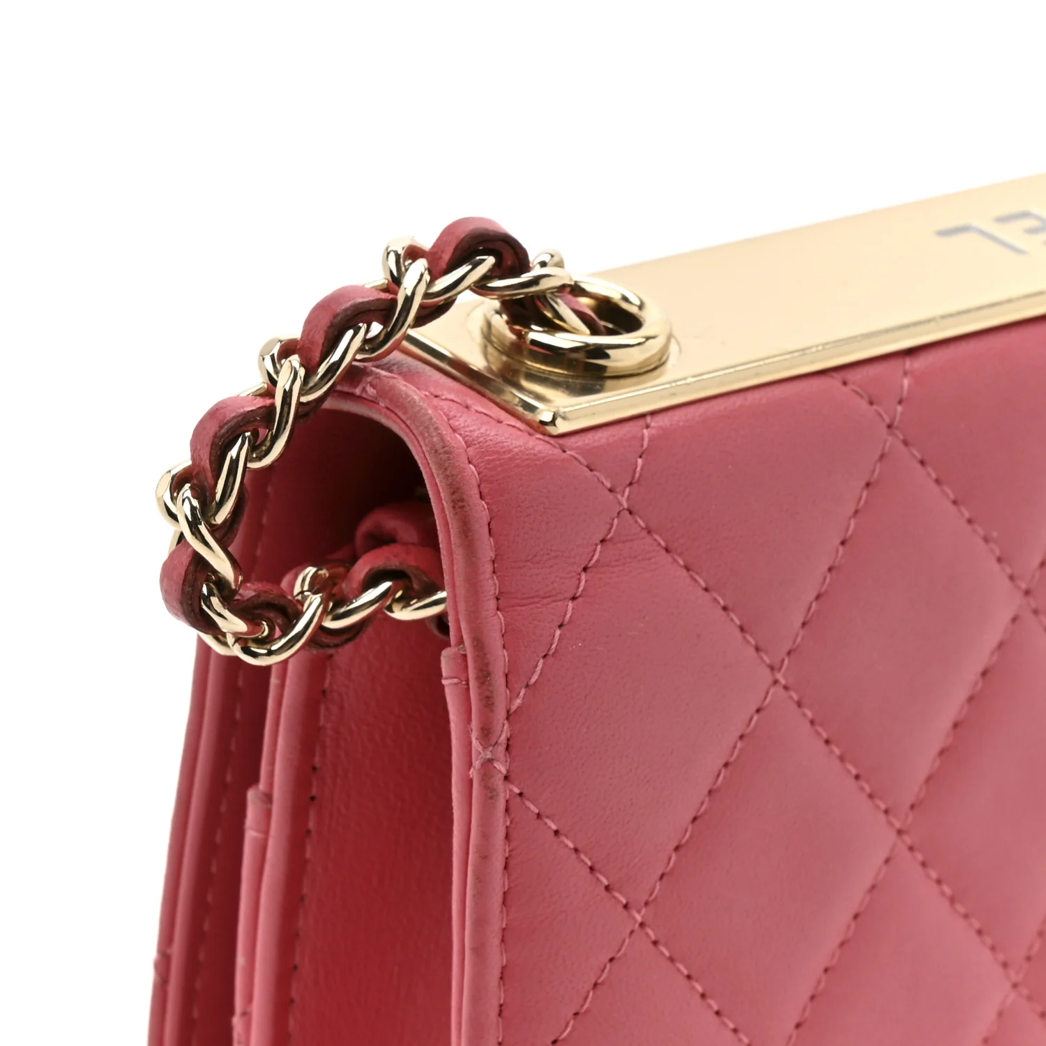 Lambskin Quilted Trendy CC Wallet On Chain WOC Bright Pink - Image 15