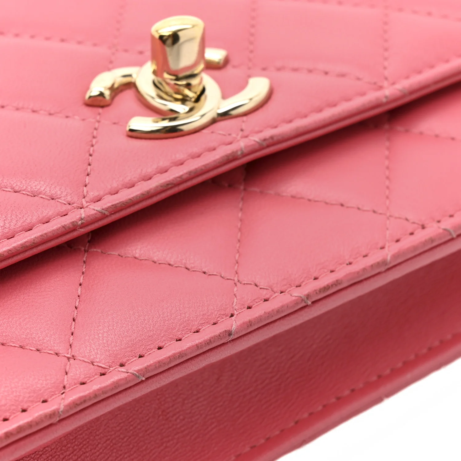 Lambskin Quilted Trendy CC Wallet On Chain WOC Bright Pink - Image 18
