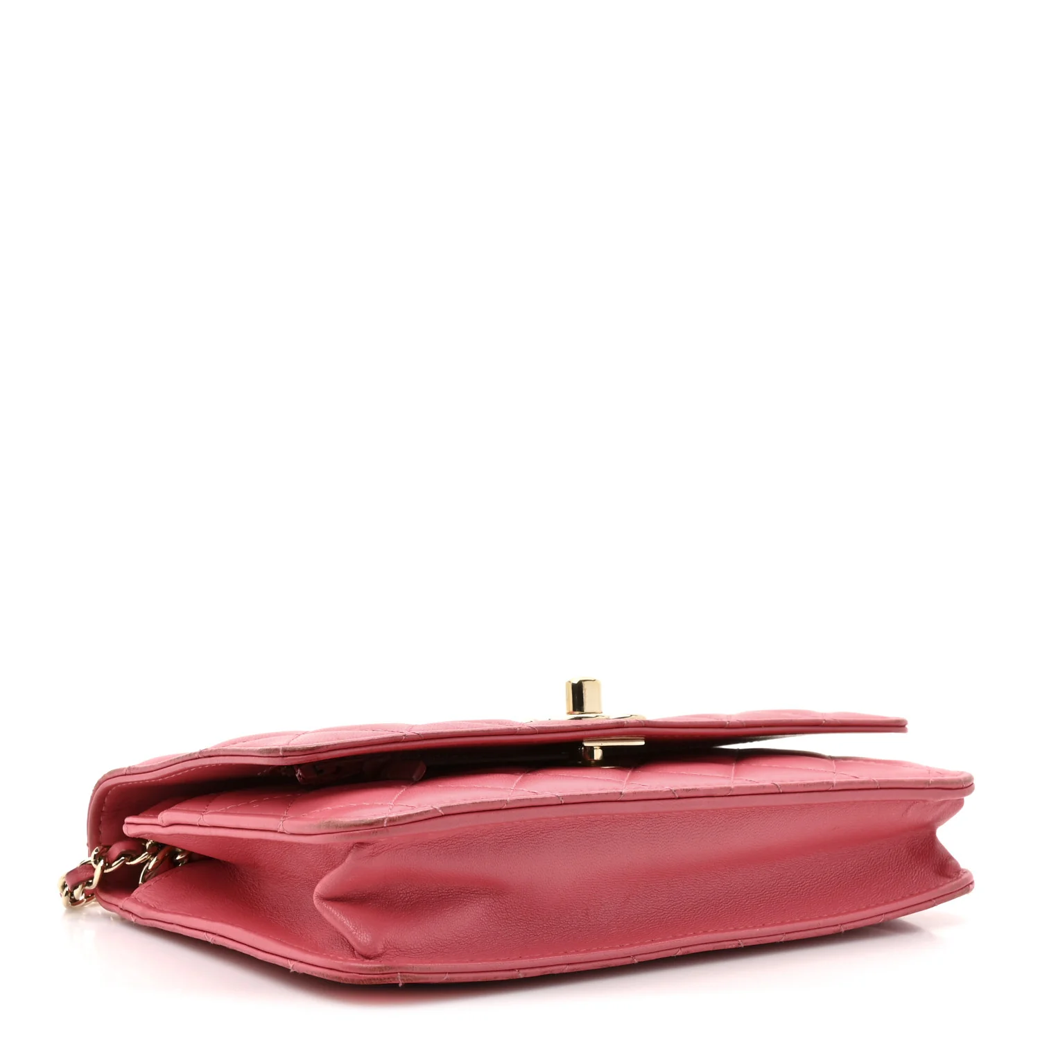 Lambskin Quilted Trendy CC Wallet On Chain WOC Bright Pink - Image 4