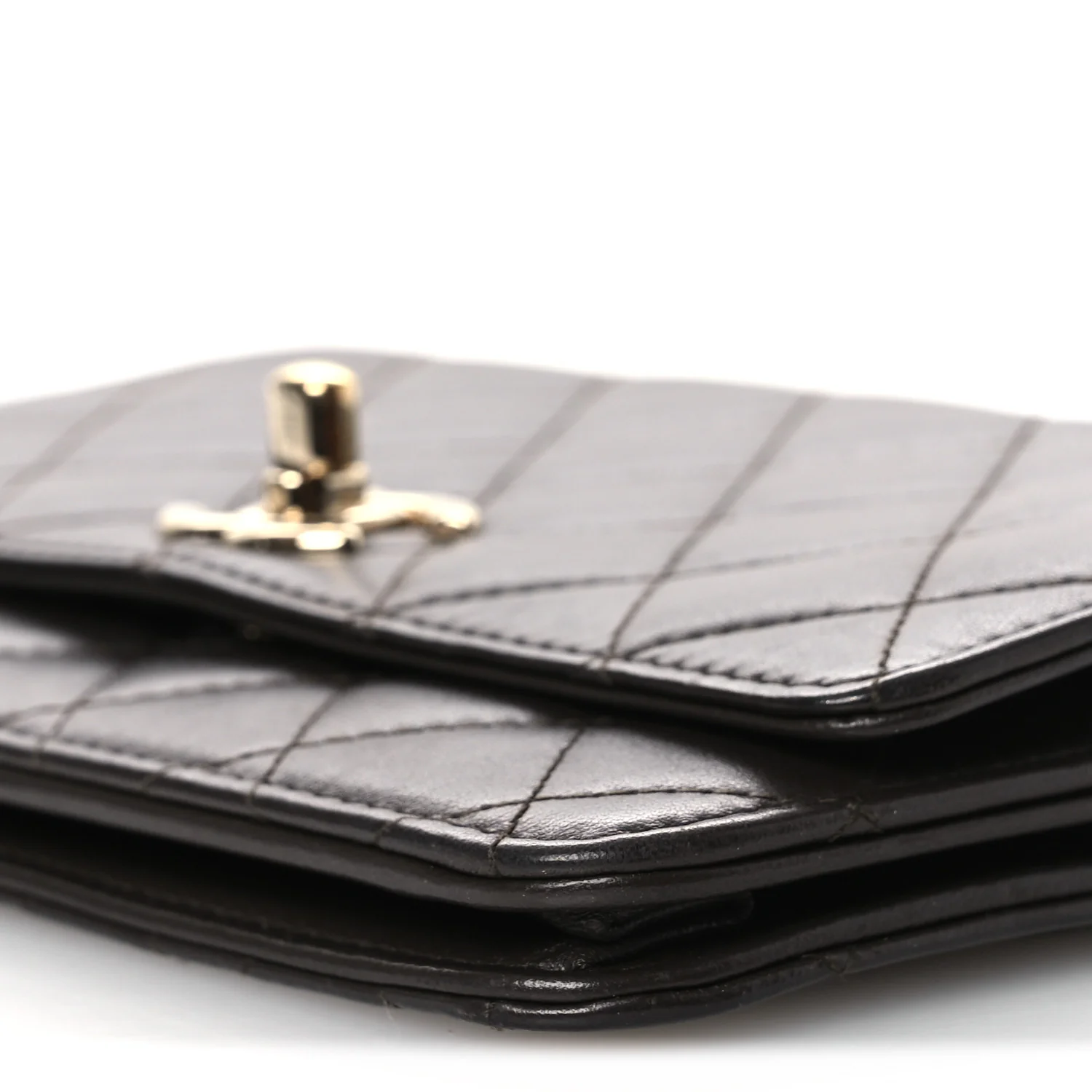 Lambskin Quilted Trendy CC Wallet On Chain WOC Dark Brown - Image 11