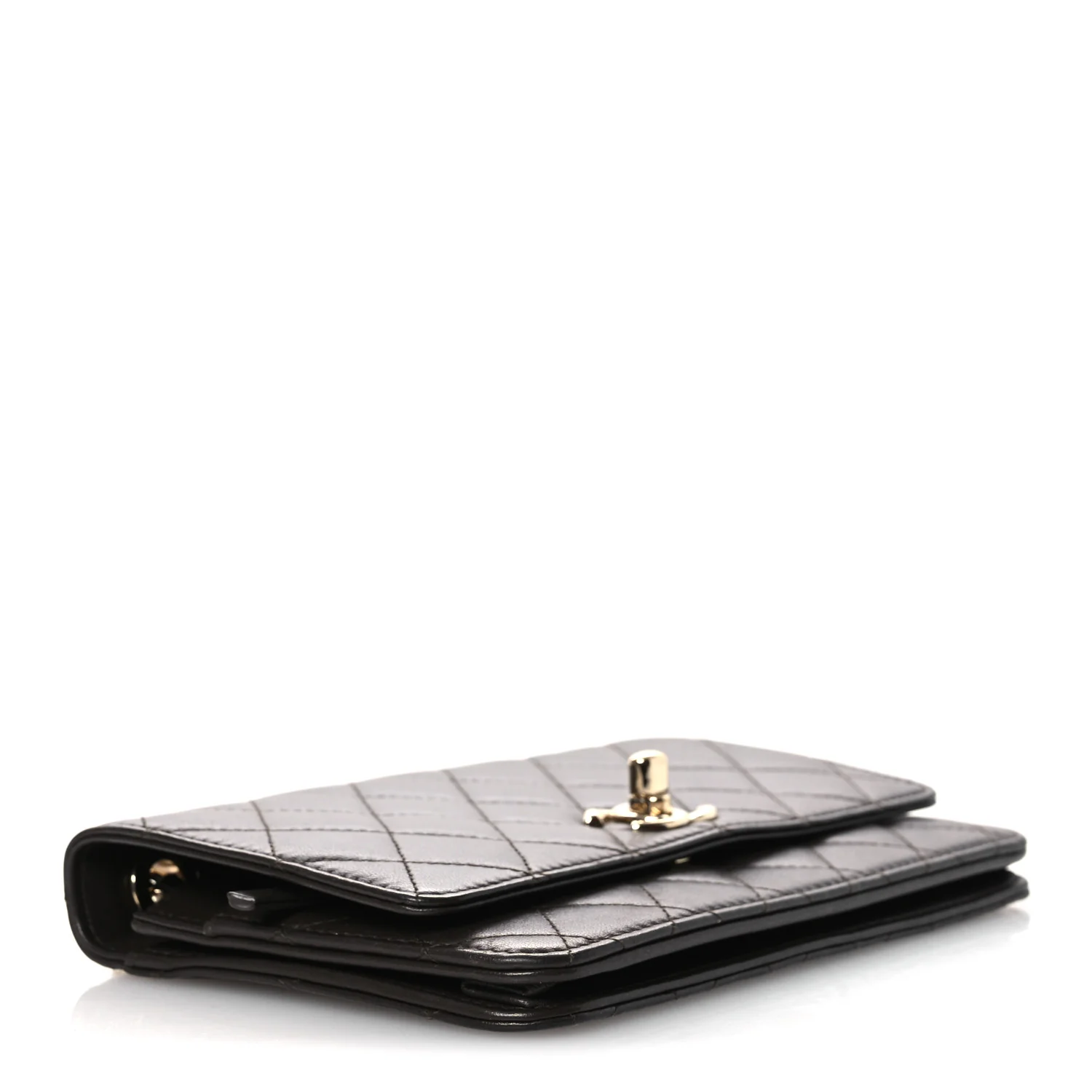 Lambskin Quilted Trendy CC Wallet On Chain WOC Dark Brown - Image 4