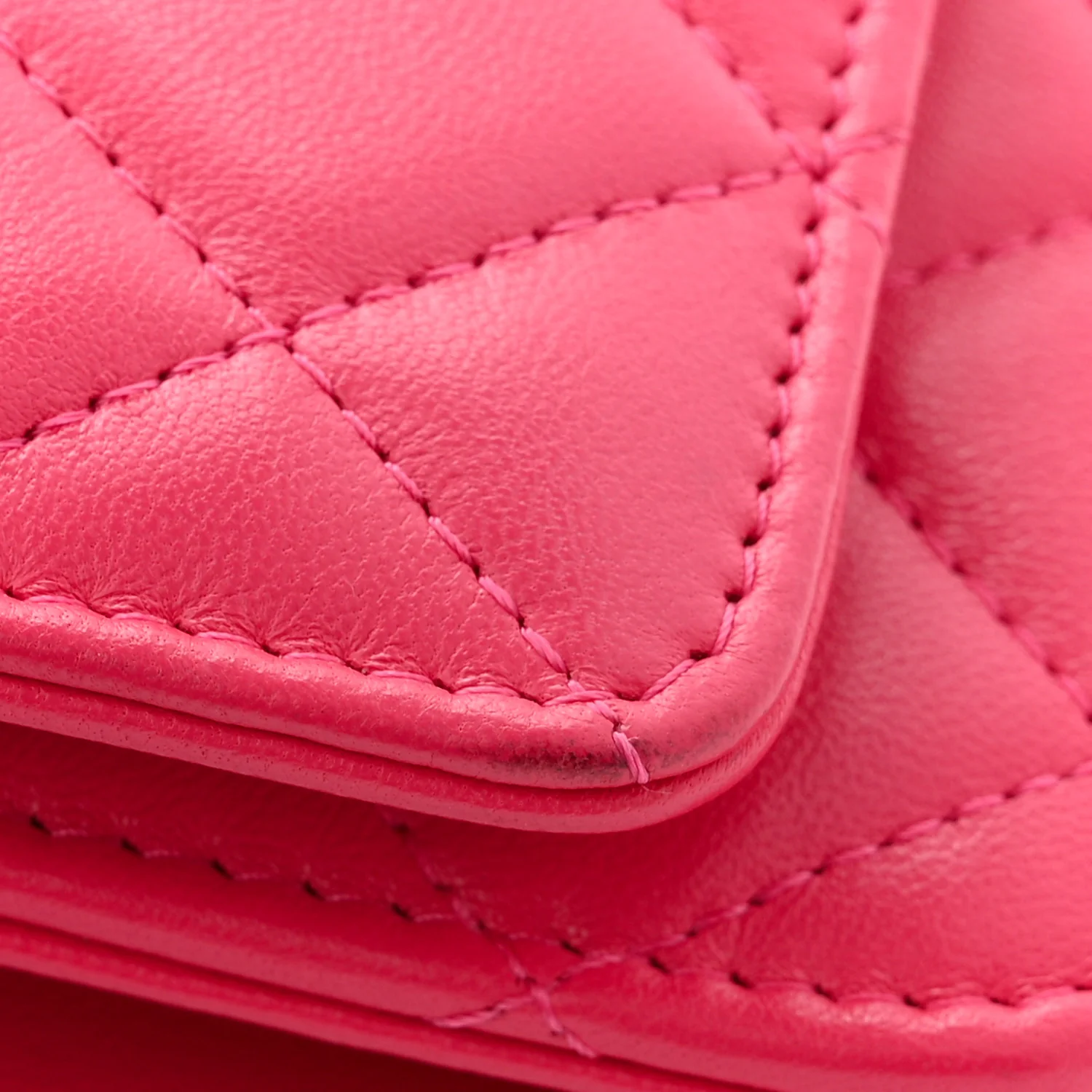 Lambskin Quilted Trendy CC Wallet On Chain WOC Dark Pink - Image 12