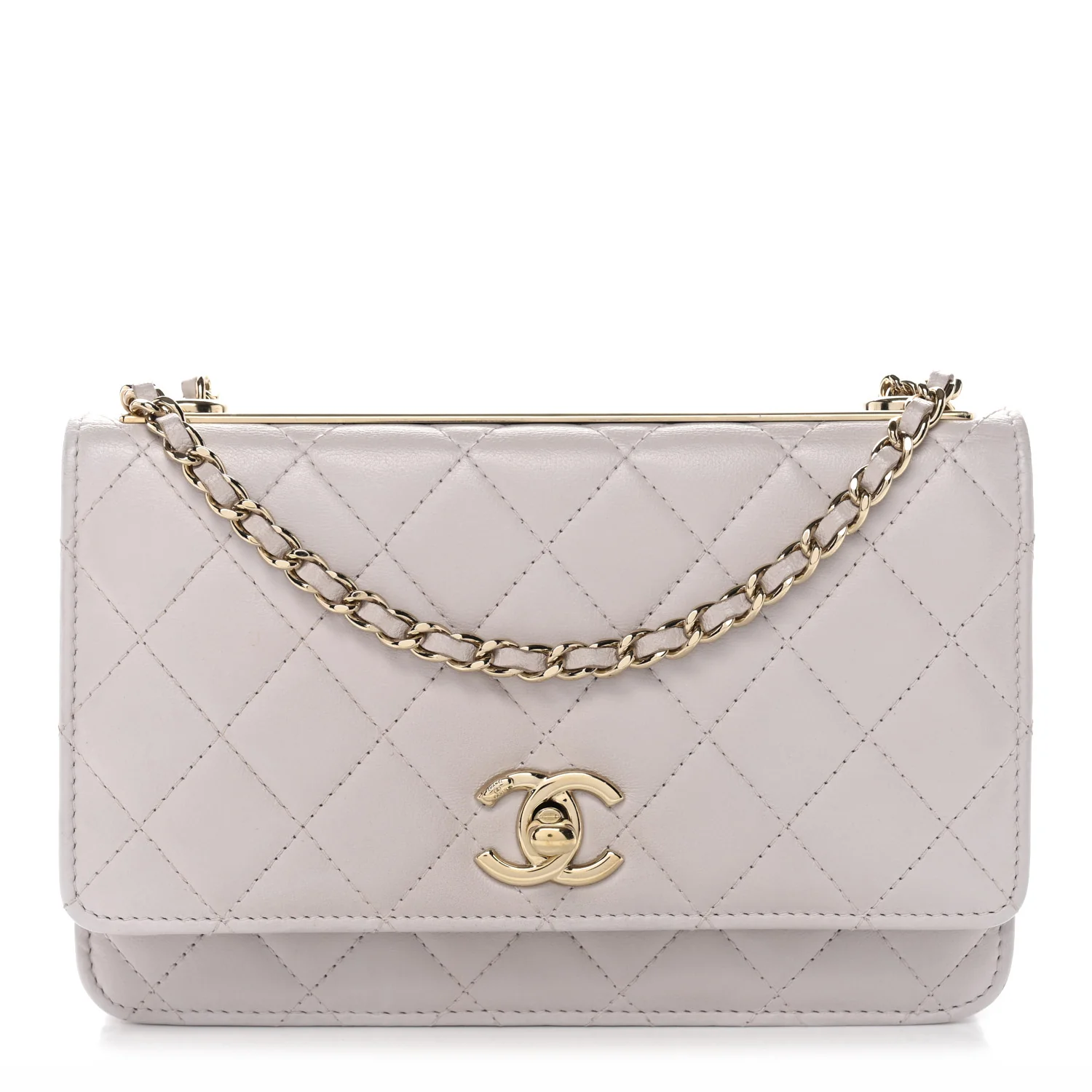 Lambskin Quilted Trendy CC Wallet On Chain WOC Lilac
