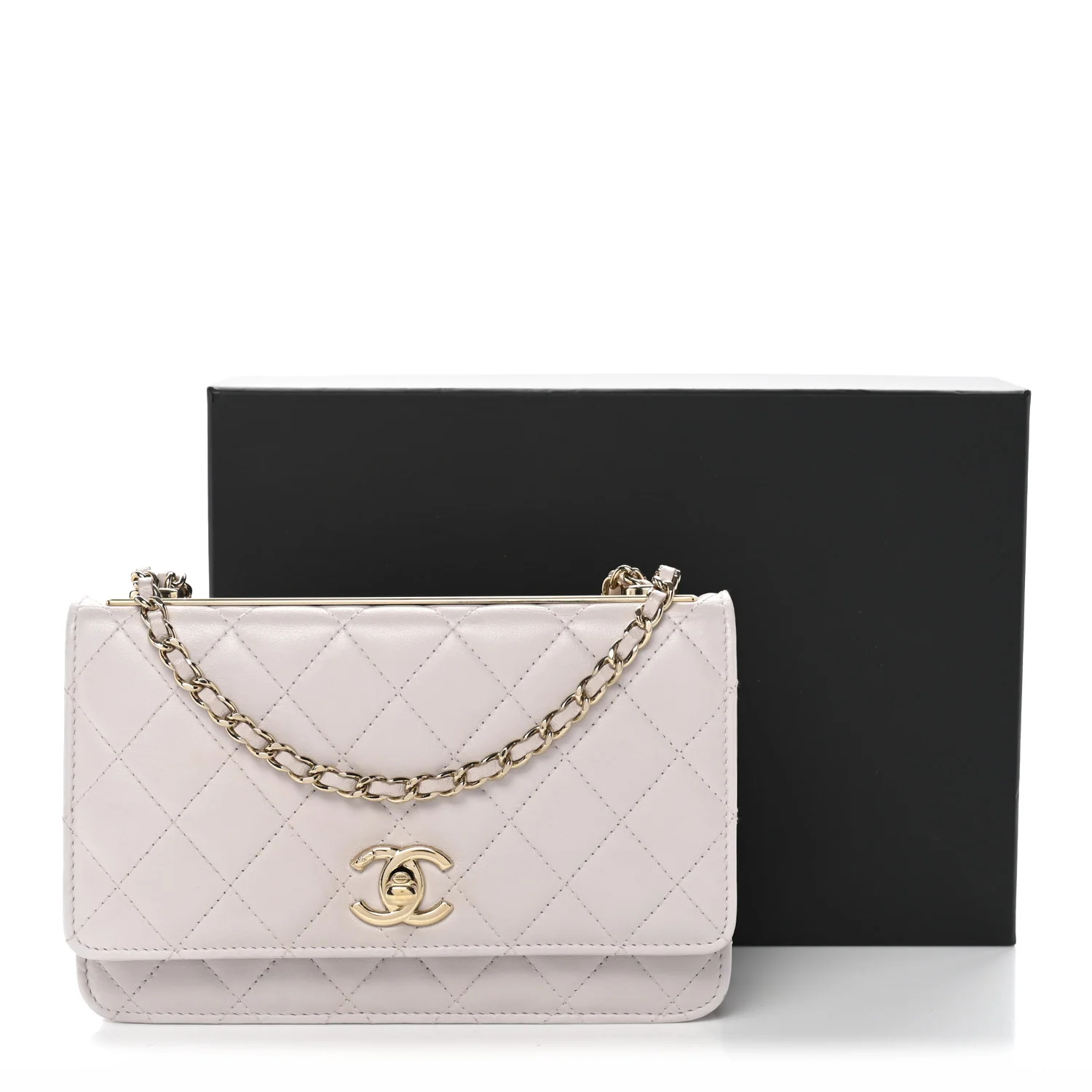 Lambskin Quilted Trendy CC Wallet On Chain WOC Lilac - Image 14