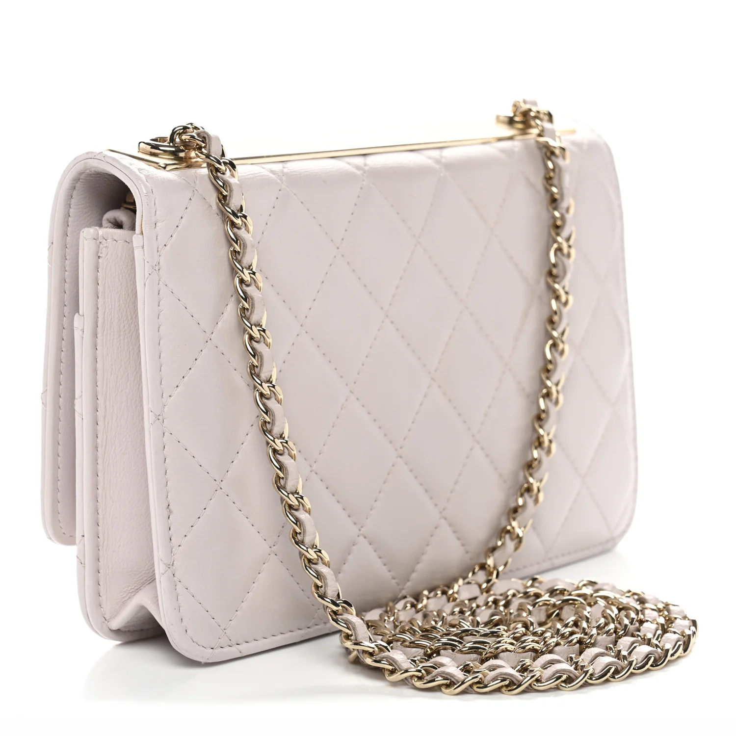 Lambskin Quilted Trendy CC Wallet On Chain WOC Lilac - Image 3