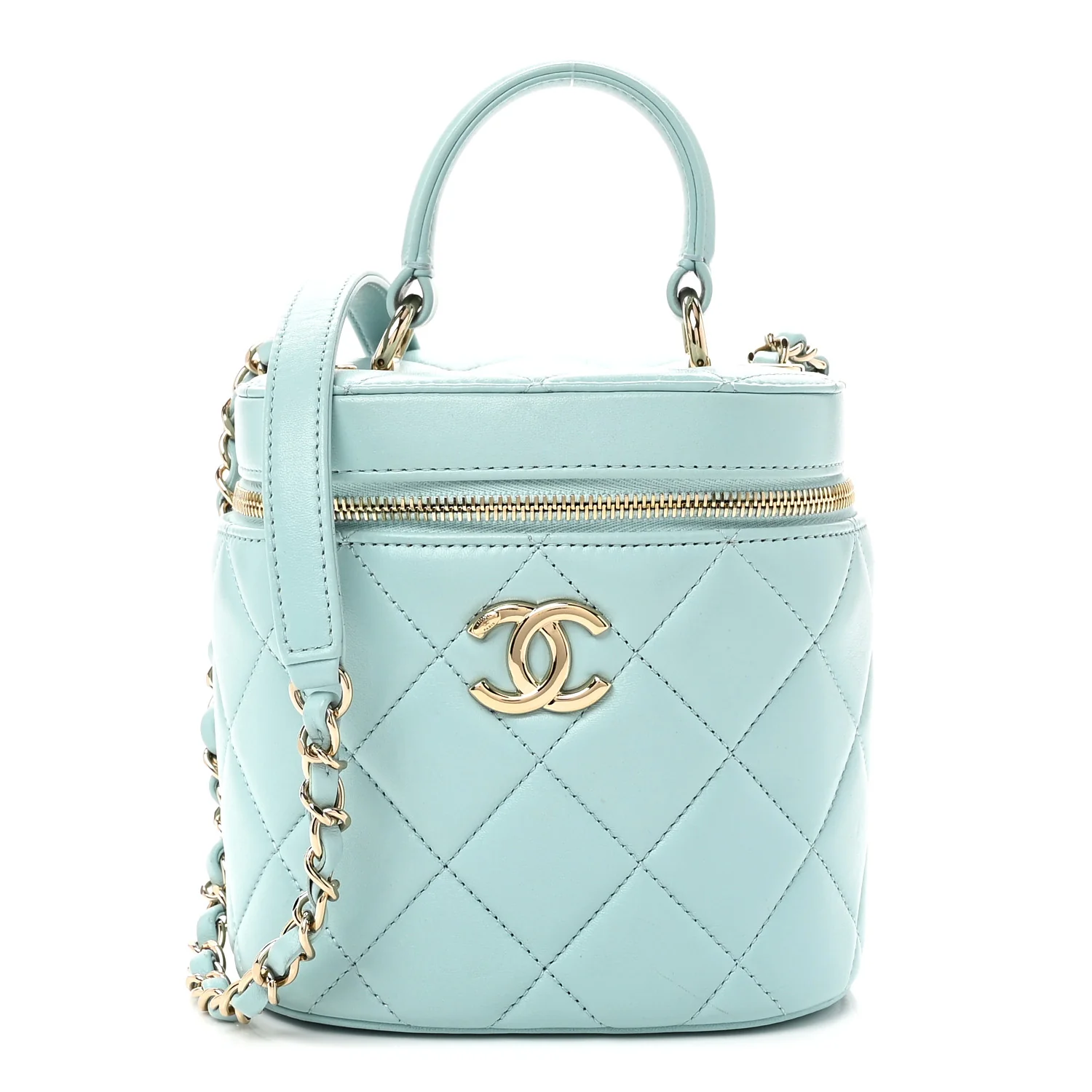 Lambskin Quilted Trendy Vanity Case Light Blue