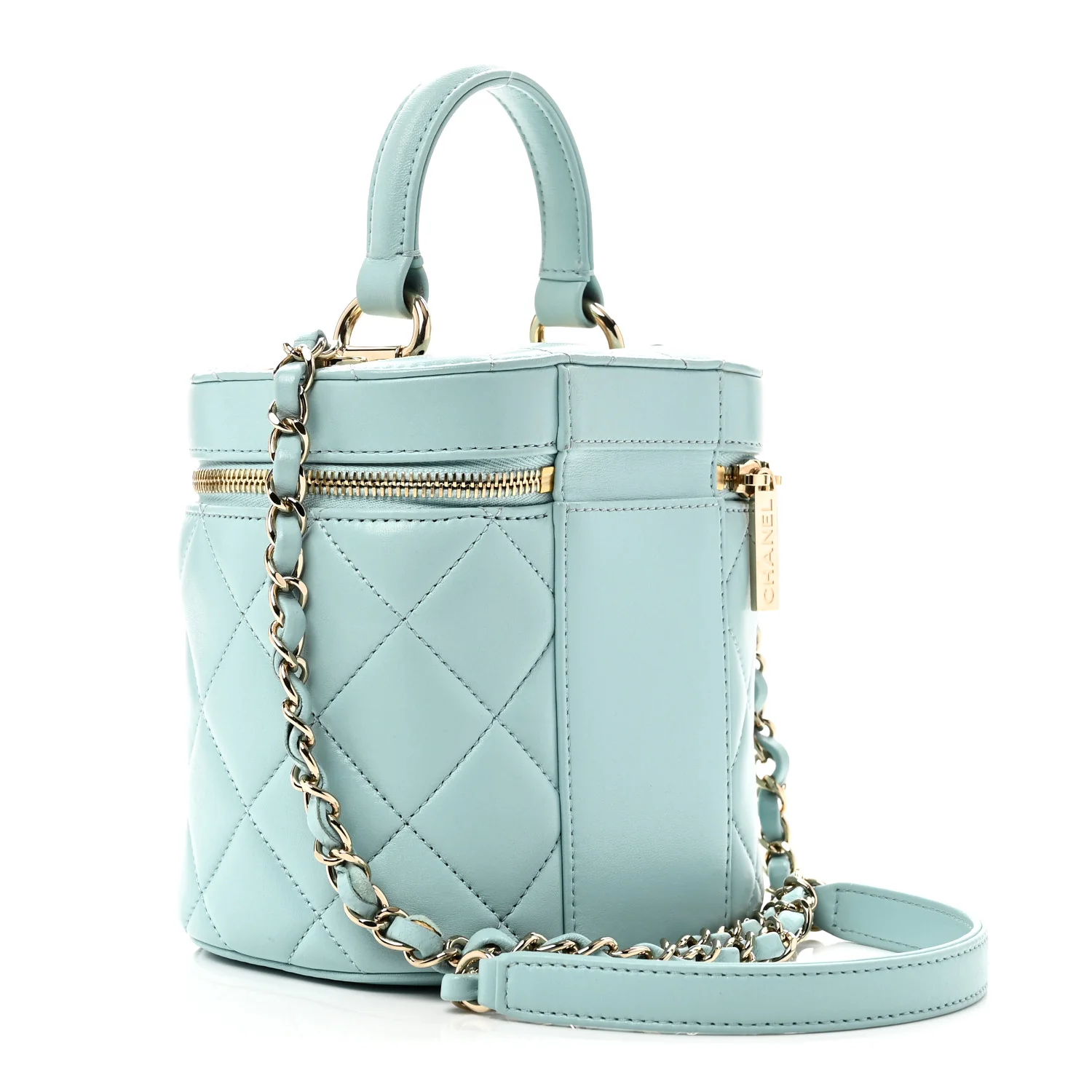 Lambskin Quilted Trendy Vanity Case Light Blue - Image 3
