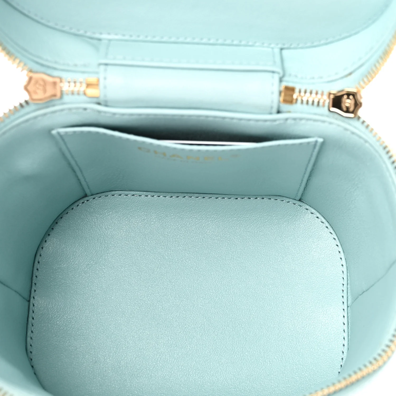 Lambskin Quilted Trendy Vanity Case Light Blue - Image 5